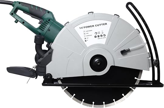Electric Concrete Saw, 14 in Circular Saw Cutter with 5 in Cutting Depth, Wet/Dry Disk Saw Cutter Includes Water Line, Pump and Blade, for Stone, Brick, Porcelain, Concrete, 2600W/15A Motor - Green