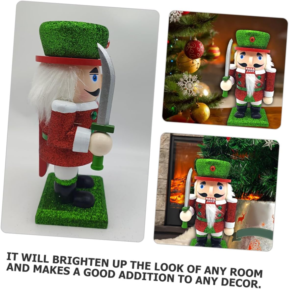GARVALON Wooden Nutcracker Puppet Figure Christmas Traditional Nutcracker Soldier Figurine with Glitter for Tabletop Holiday Festival Decor
