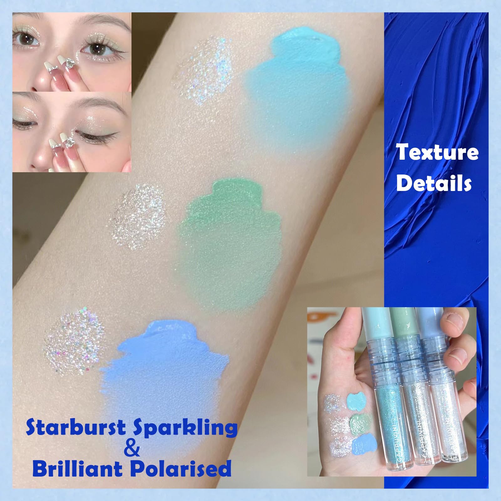 Liquid Shimmering Eyeliner, Shimmering Mascara, Teal Metallic Shimmering Eyeshadow Pencil Set - Image 4