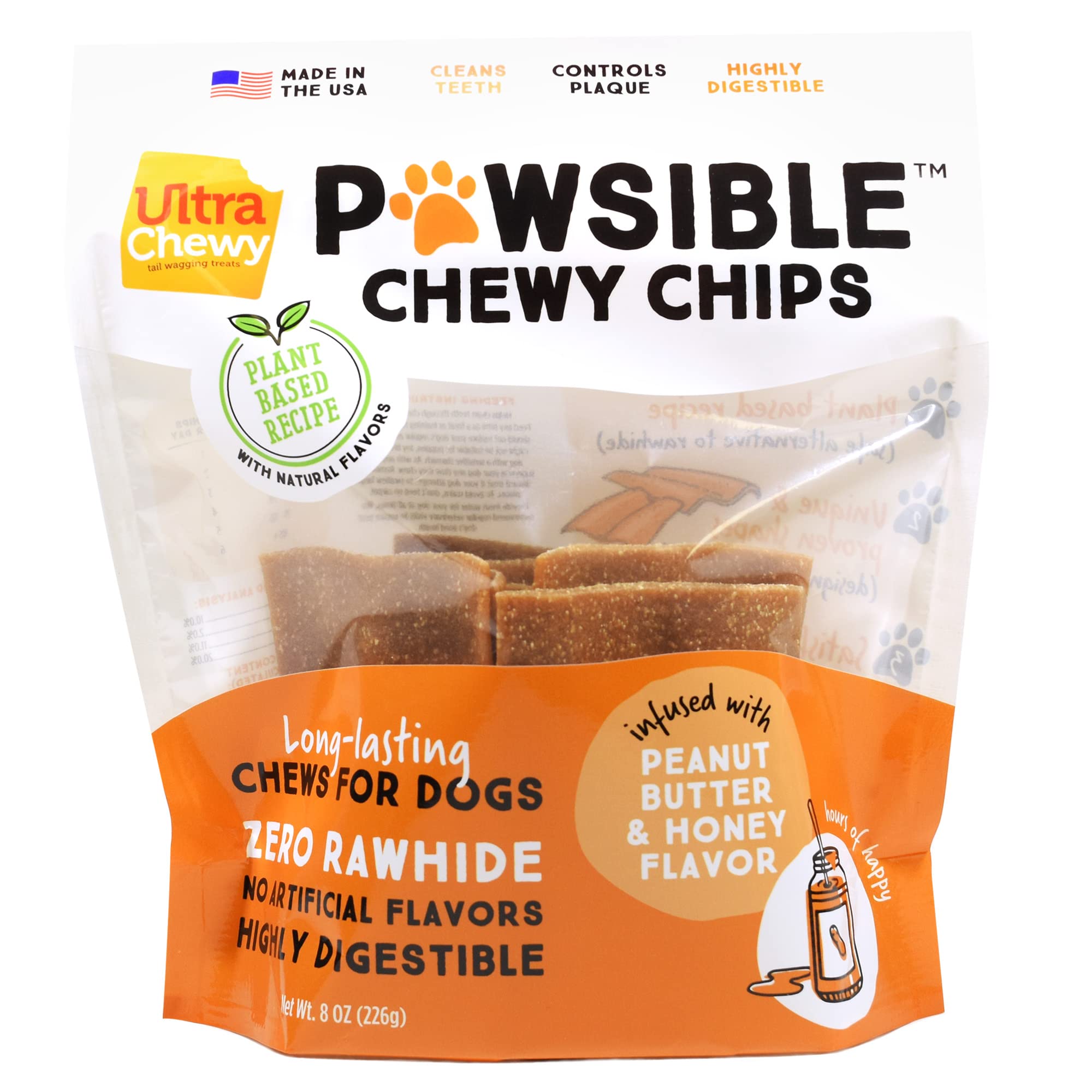 Ultra Chewy Pawsible Chewy Chips Peanut Butter & Honey Dog Treats. Made in The USA, Healthy Treats, Easy to Digest, Promotes Dental Health (Chips 8 Oz)