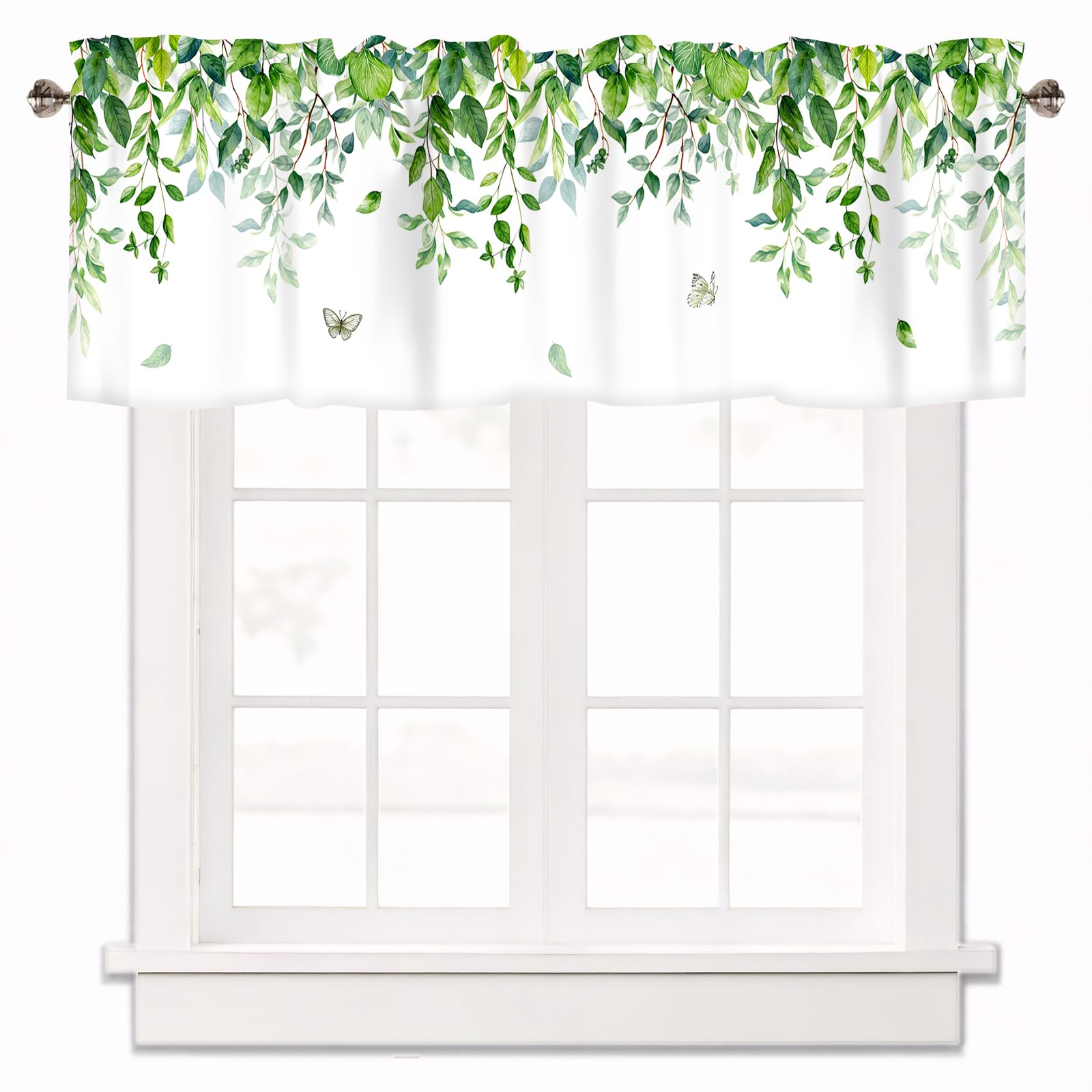 Green Leaf Valances for Windows, Short Curtains 42 x 12 Inch