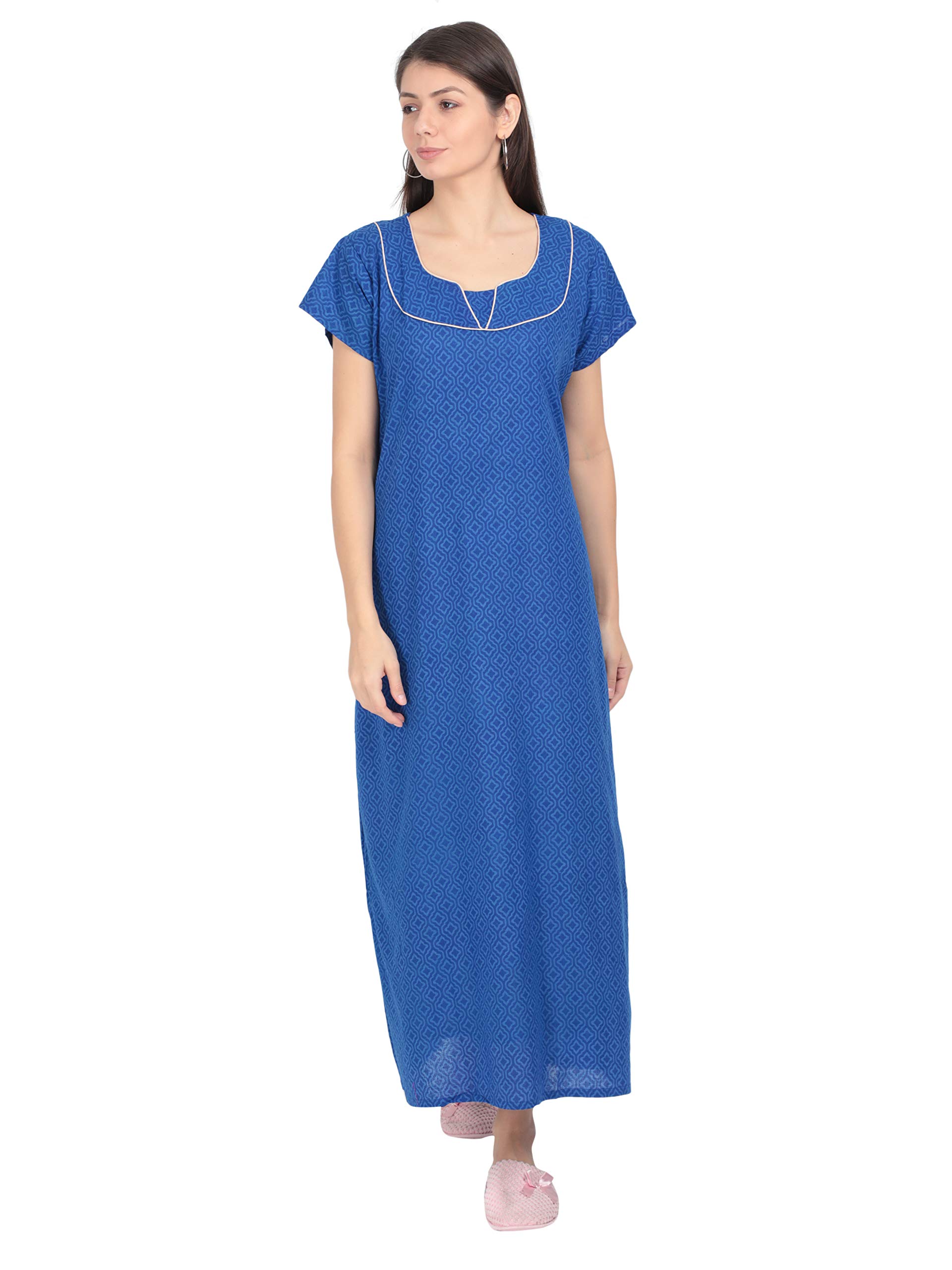 Women's Self Design Cotton Nighty (Blue ; Free Size)