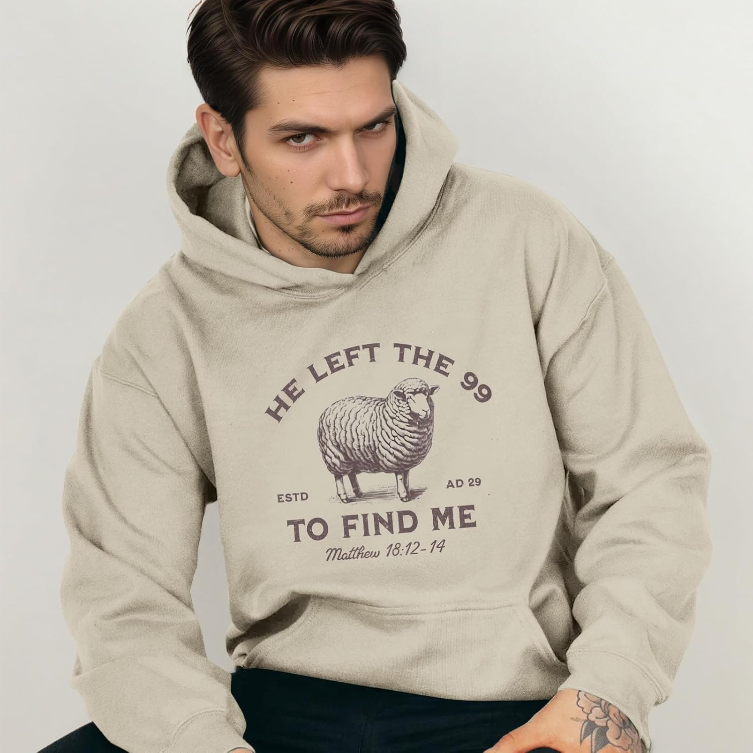 Christian Hoodies He Left The 99 To Find Me Sweatshirt Jesus Bible Verse Hoodies For Men Faith God Hooded Pullover - Image 4