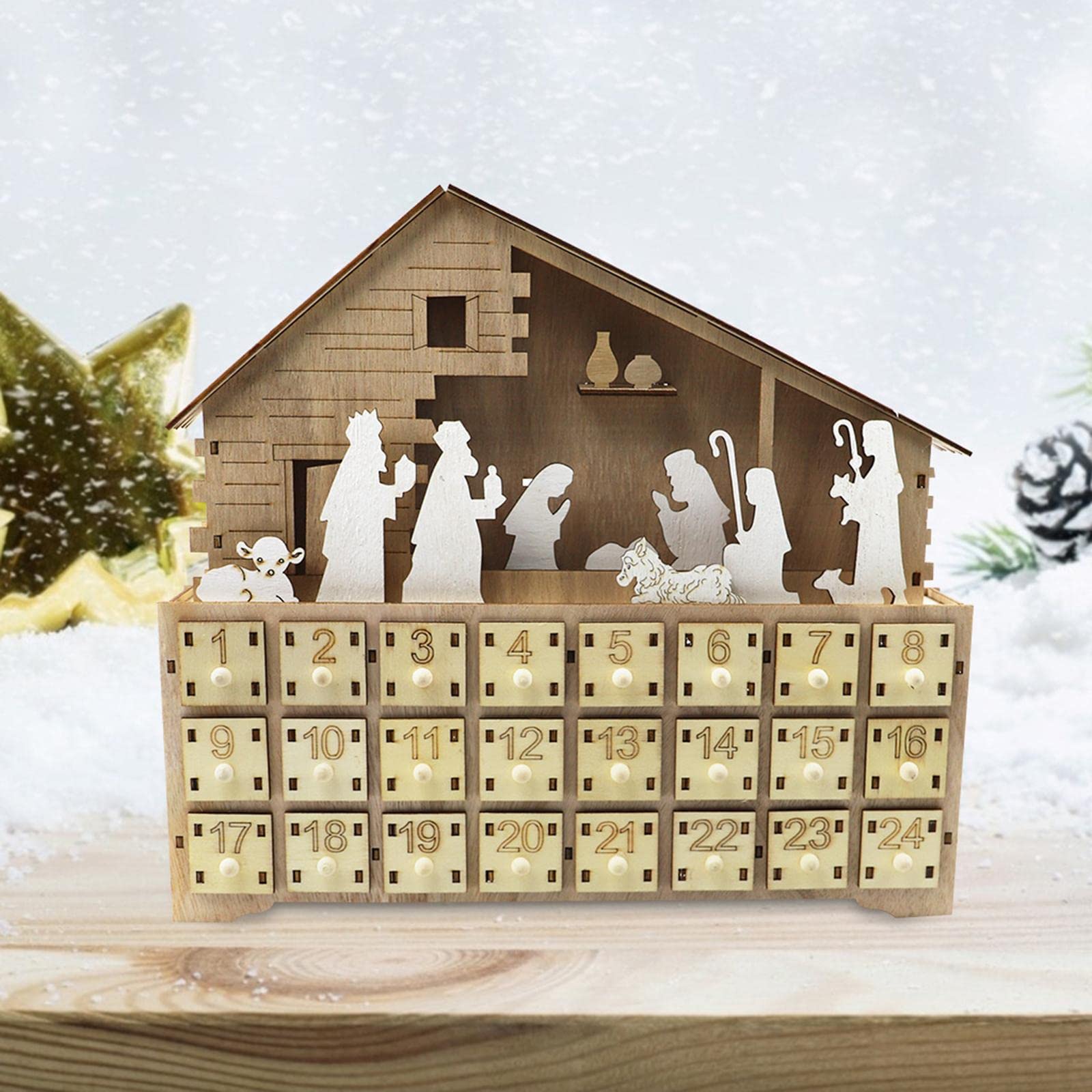 Juego de 2 calendarios de Adviento de Navidad con 24 cajones, decoración de calendario de cuenta regresiva