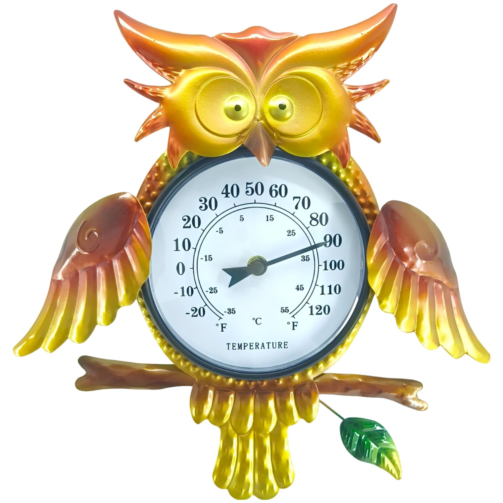 Sowa solarny termometr dekoracyjny, 14,6 x 28 cm, metalowa sztuka ścienna, duży miernik temperatury zewnętrznej, wyświetlacz Fahrenheita Celsjusza, dekoracja na patio podwórko parapetówka
