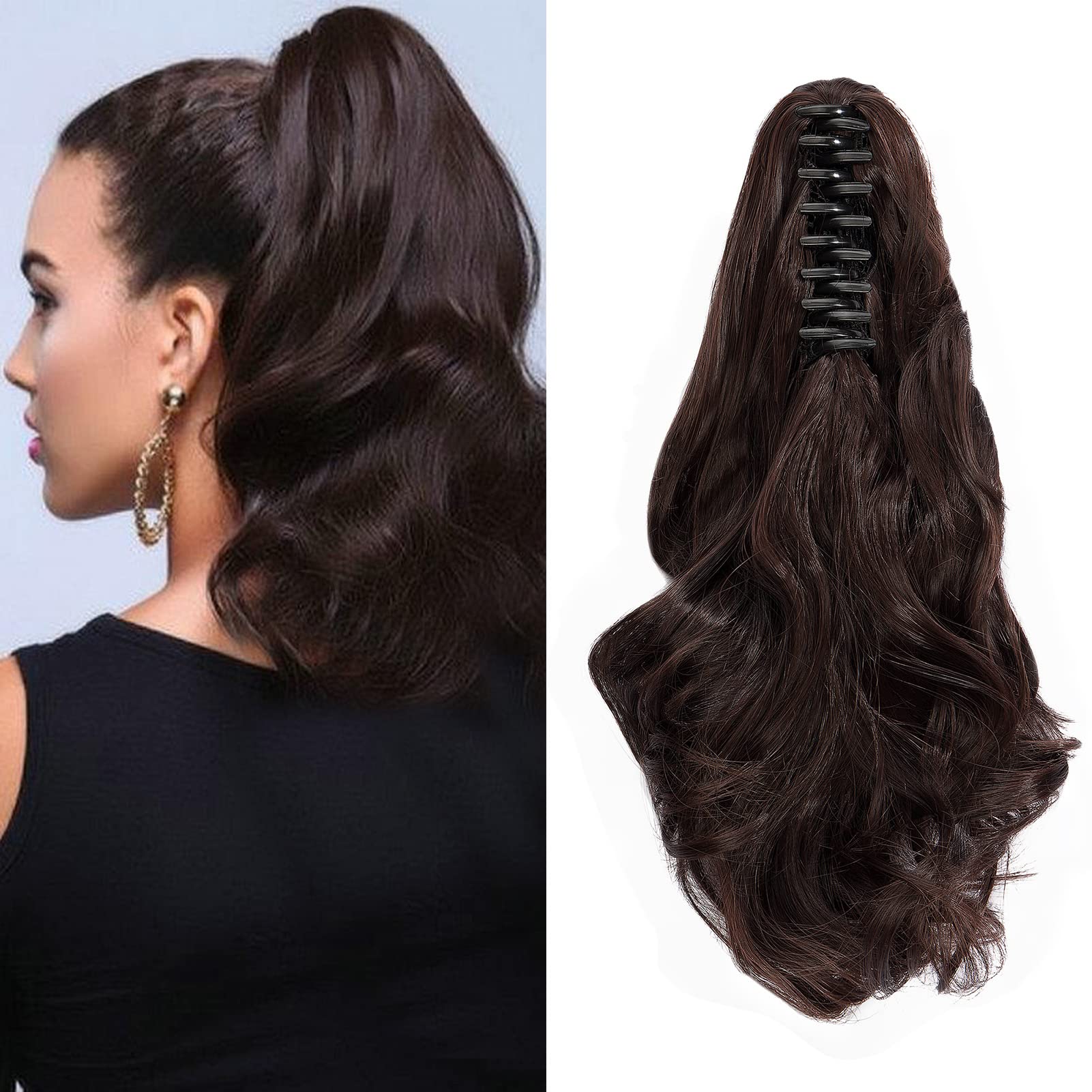 Cybelleza 30cm Extension Coda Capelli Ricci Extension Coda di Cavallo Posticci per Capelli Mossi Lunghi Corti Extension Finta Clip Sintetici Ponytail Claw Ondulati Parruchino, Marrone & Rosso Vibrante