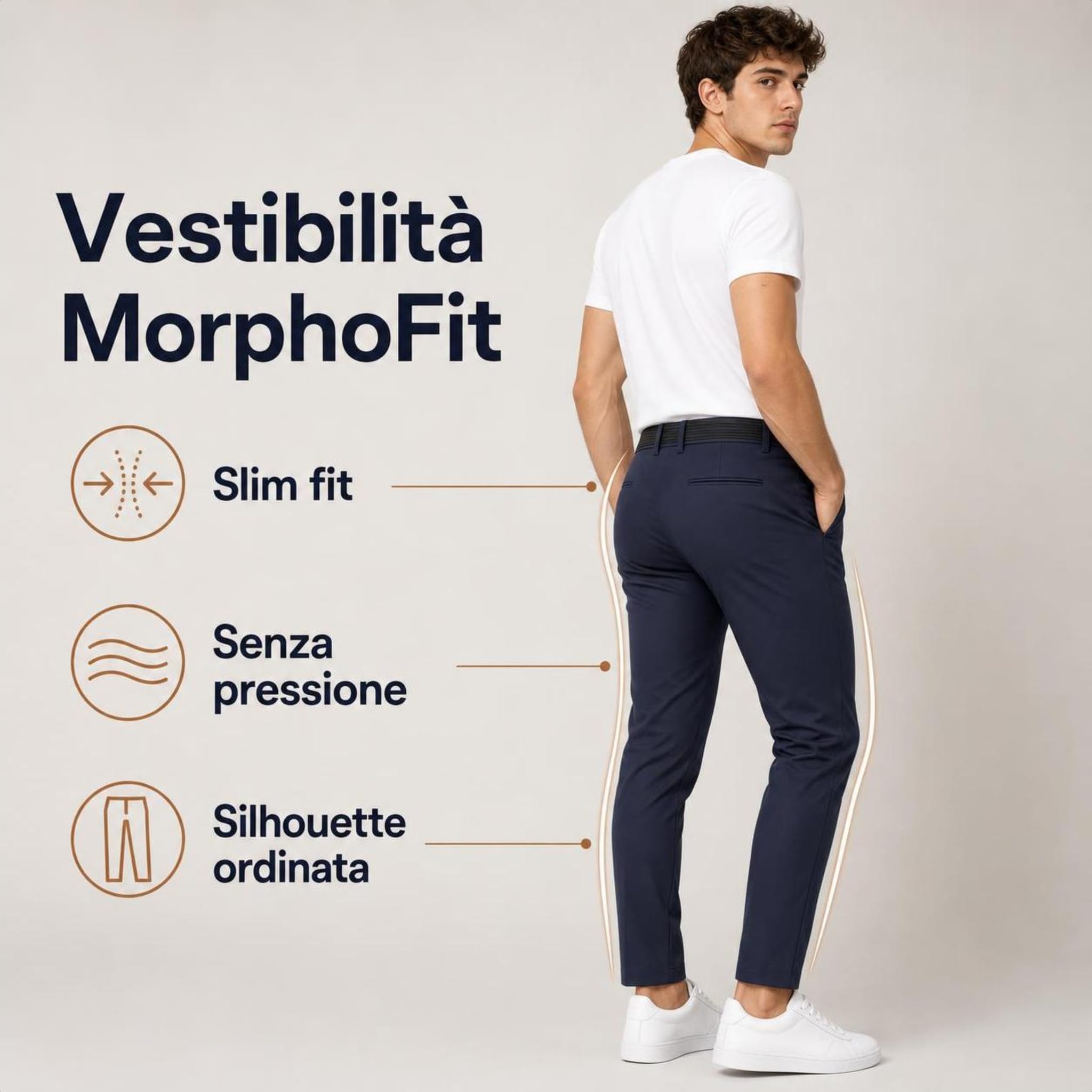 Bellutia Pantalone Elasticizzato MorphoFit Uomo Traspirante e Leggero, Tessuto Stretch con Finitura Pratica e Asciugatura Rapida per Ufficio, Pendolarismo, Viaggi e Giornate Lunghe