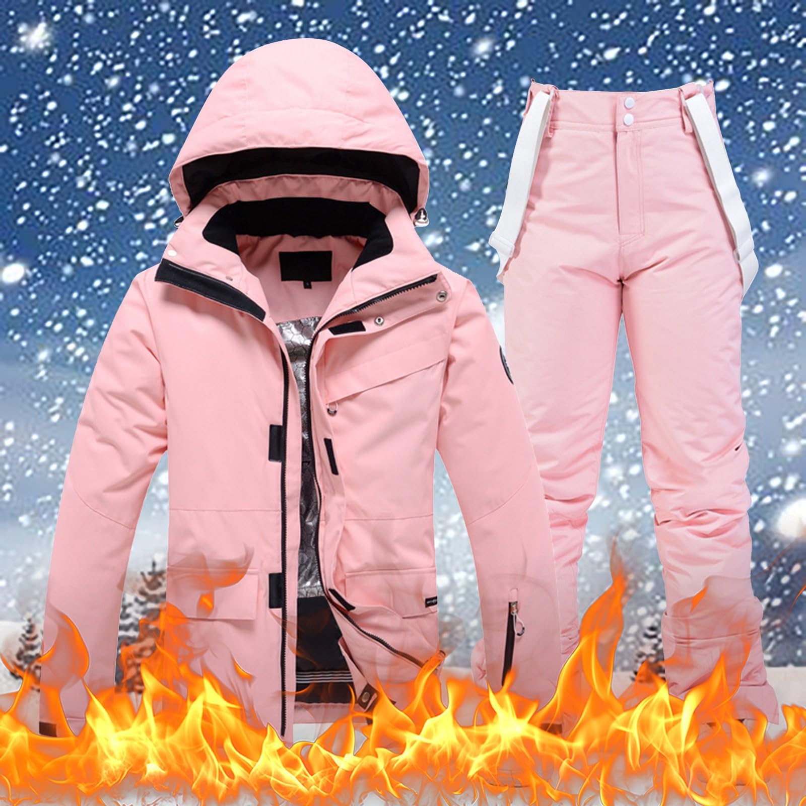 Traje de esquí con peto térmico de nieve, completo para la montaña, curvo, elegante, impermeable, cortavientos, chaqueta de invierno cálido + pantalón de nieve, equipo de senderismo para