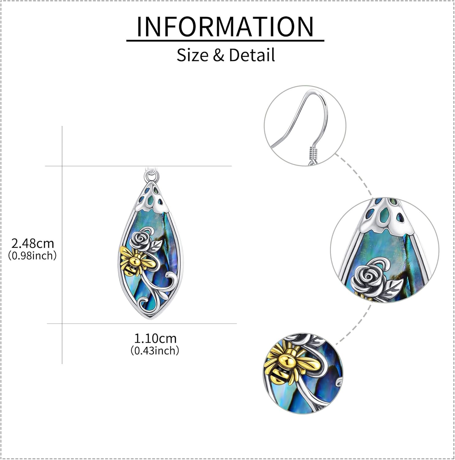 Bee Earrings Sterling Silver Abalone Shell Filigree Dangle Earring Bee Earrings Filigree Jewelry for Women