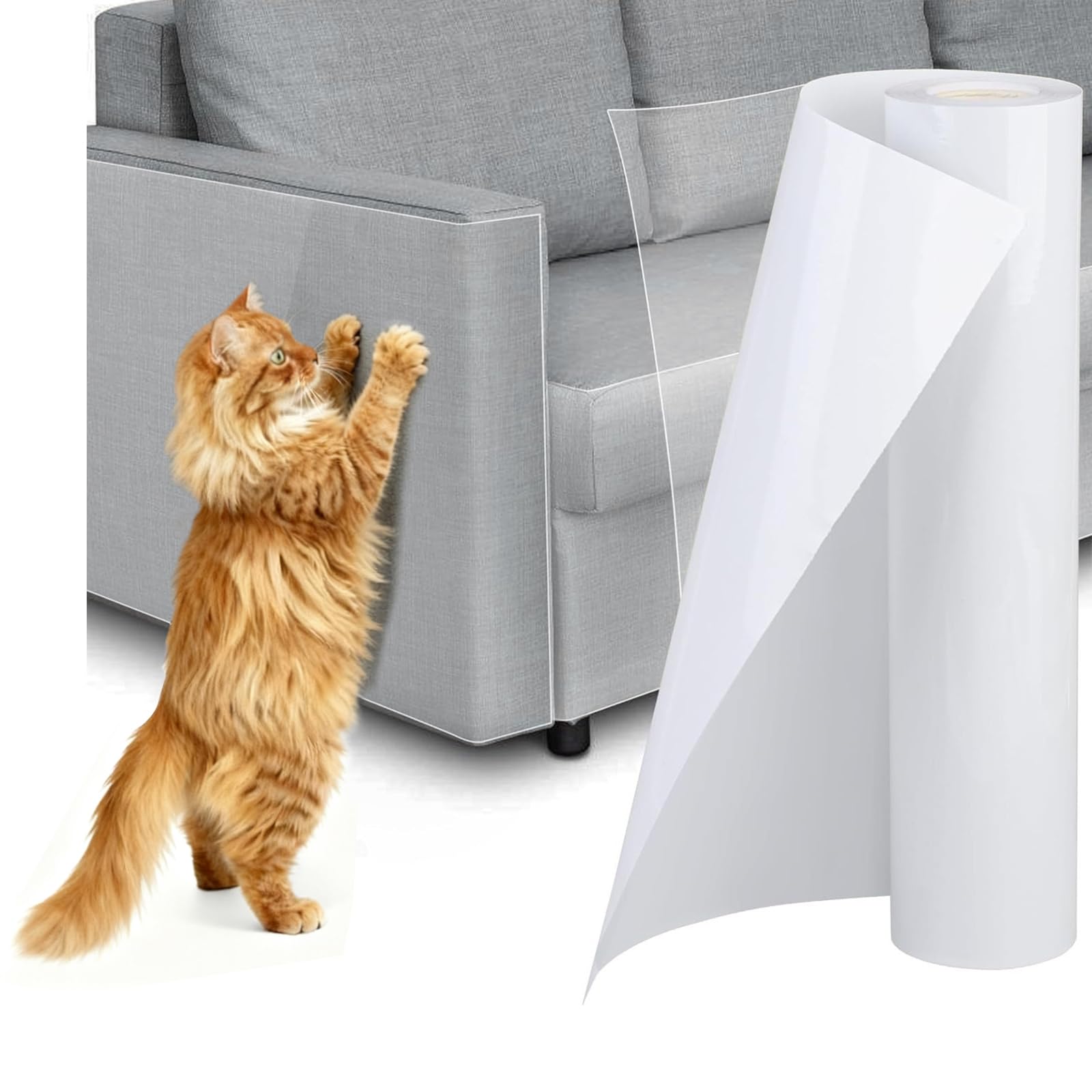 Kratzschutz Sofa Katze, 40cm x 3m Kratzfolie Katzen Selbstklebend Transparent Katzen Kratz, Klebend Kratzfeste Folie Kratzschutz Katze für Sofa, Couch, Tür, Haustierkrallenschutz