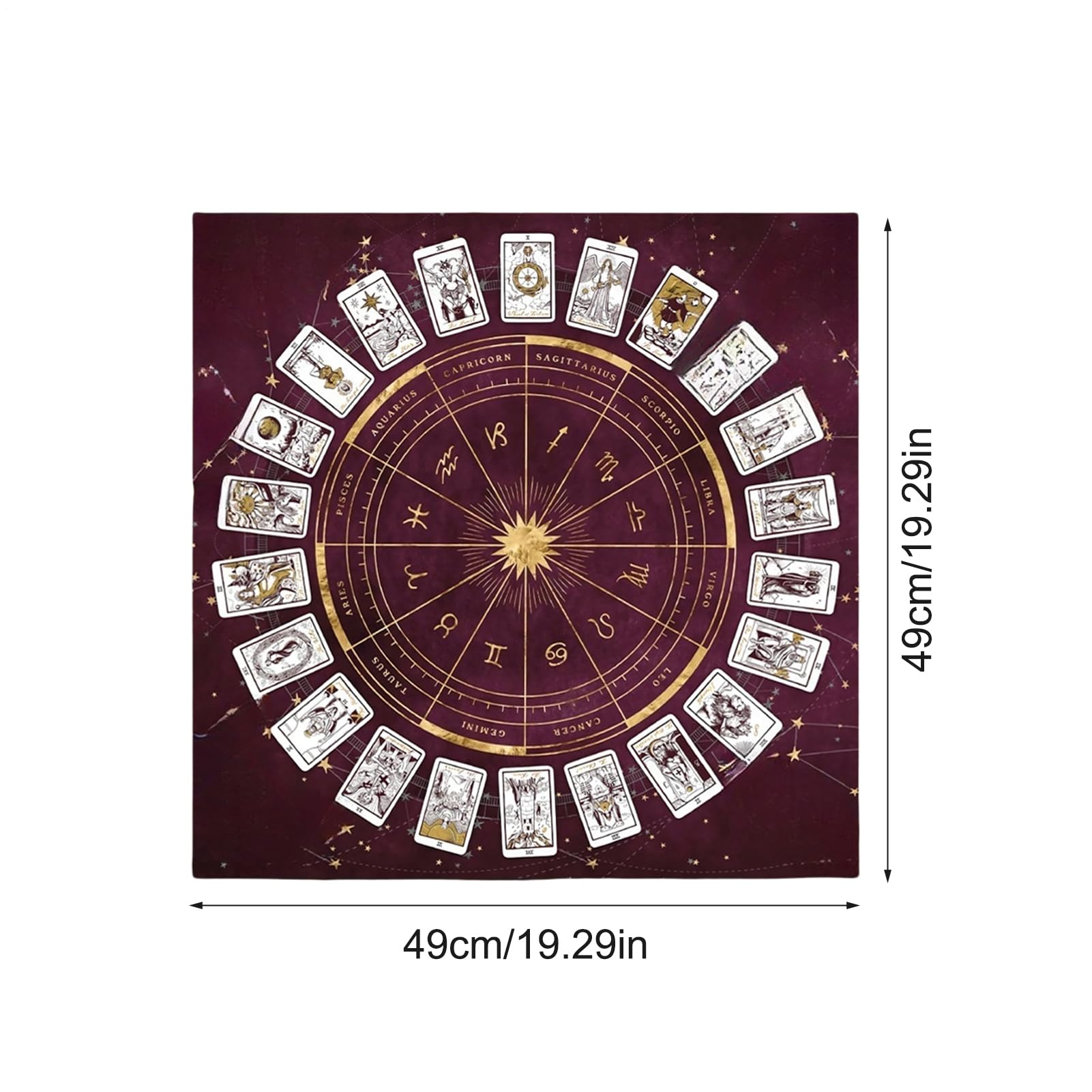 Tapis De Tarot Carré En Flanelle – 49 Ou 75 Cm – Accessoire Divinatoire Pour Cartes, Runes, Astrologie – Débutants Et Initiés