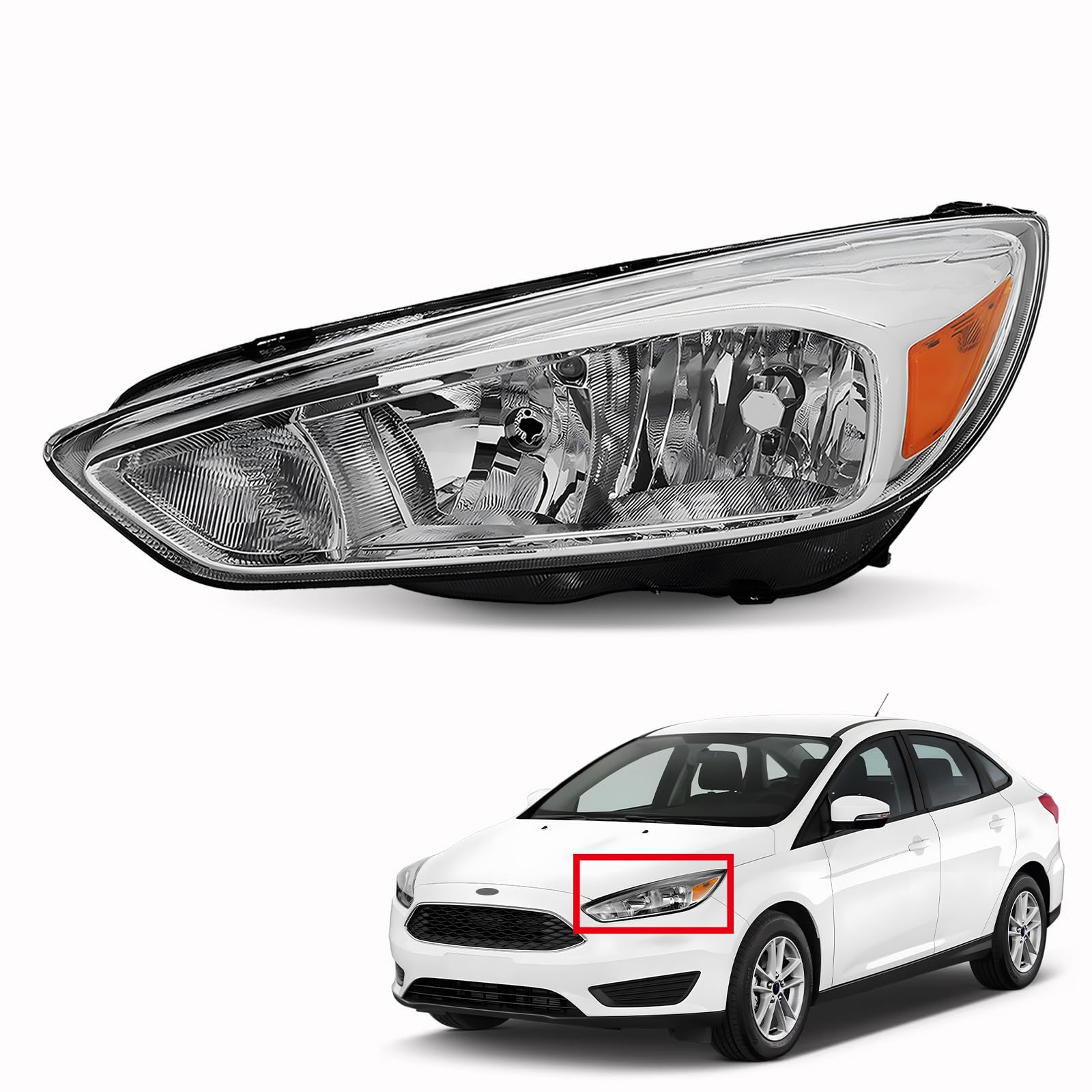 Halogen Headlights Assembly Compatible with 2015 2016 2017 2018 Ford Focus Left Driver Si…
