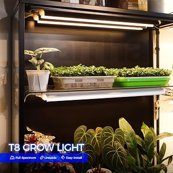 Barrina T8 Plant Light, 2FT 24W Full Spectrum Led Grow Lights, 6 Packs | 144W(6 x 24W), 800W Equivalent, Super Bright, Linkable Growing Lamp Fixture for Indoor Plants, for Greenhouse, Yellow