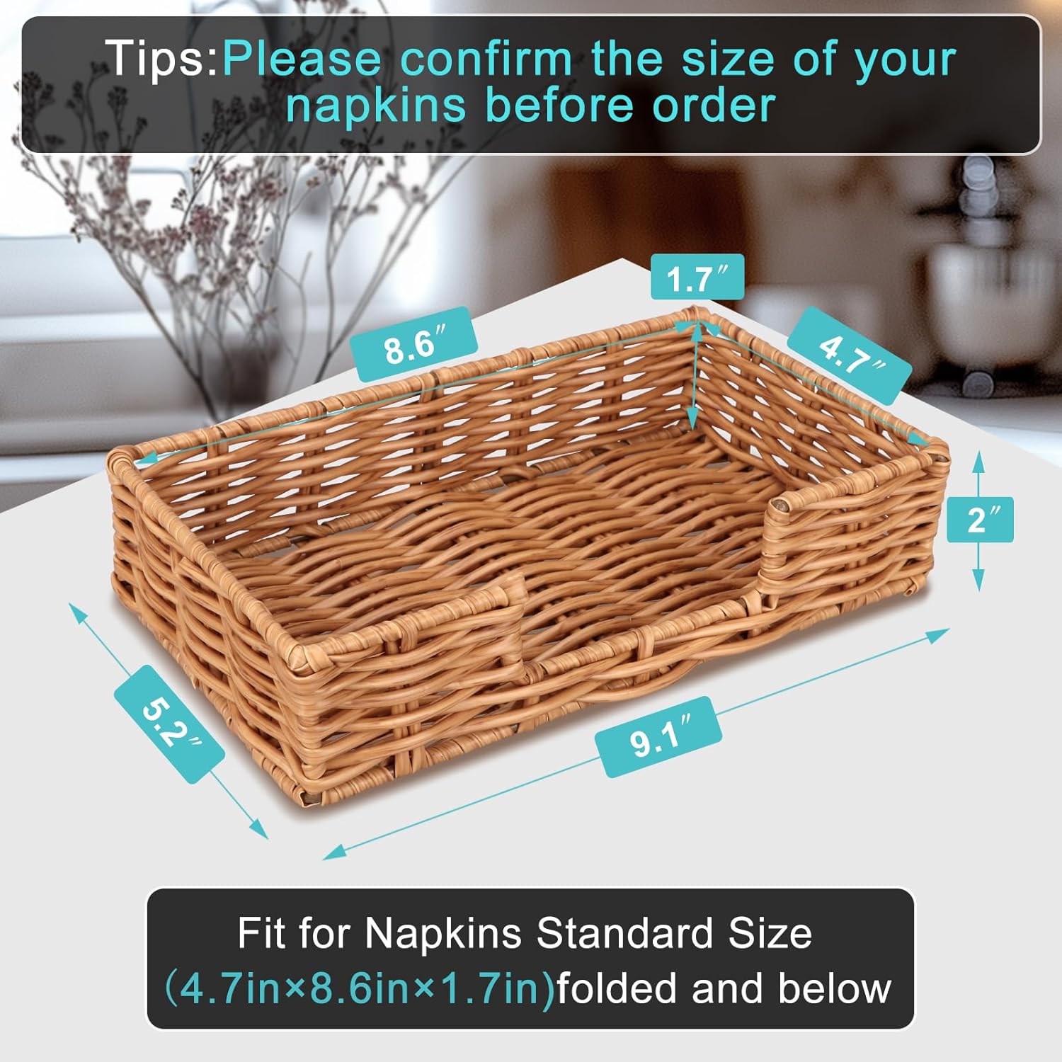 Woven Napkin Holder for Bathroom - Rattan Guest Towel Holder for Dining Table, Kitchen, Cocktail, Decor, Rustic Farmhouse, Bar, Party, Paper - Modern Disposable Hand Towel Holders, 9.1" X 5.2" - Image 3