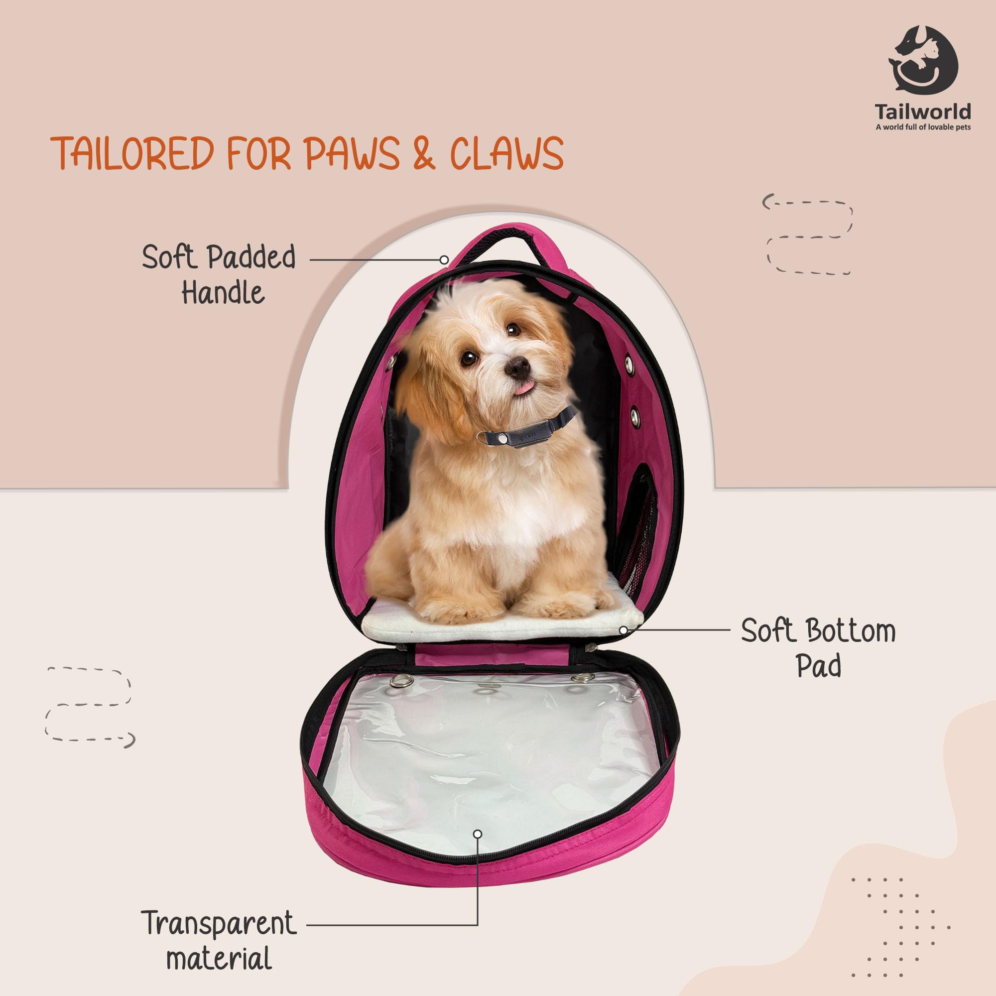 Tailworld Portable Pet Carrier Backpack for Cats & Small Dogs – Transparent Window, 9 Air Vents, Breathable Mesh, Built-in Safety Leash, Lightweight Travel Bag for Outdoor & Travel (Pink) 2