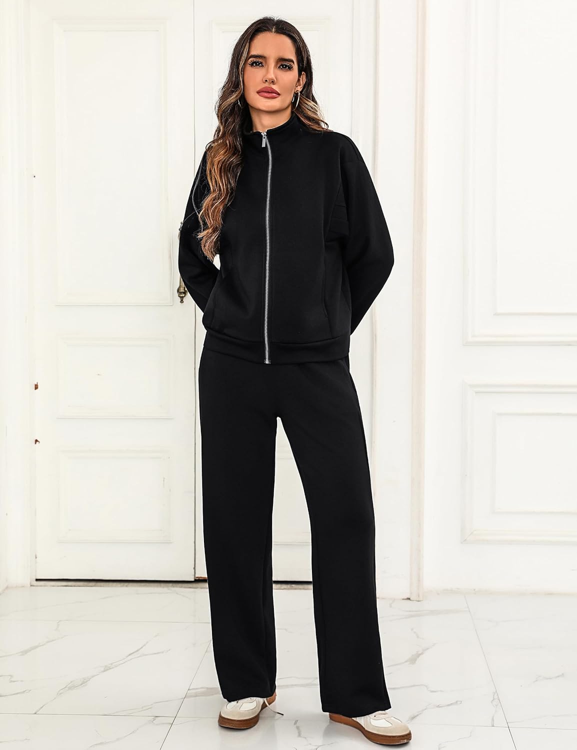 Totatuit Womens 2 pieces Sweatsuit Sets Zip Up Sweatshirts and Sweatpants Tracksuit Lounge Set Travel Outfits with Pocktes - Image 3