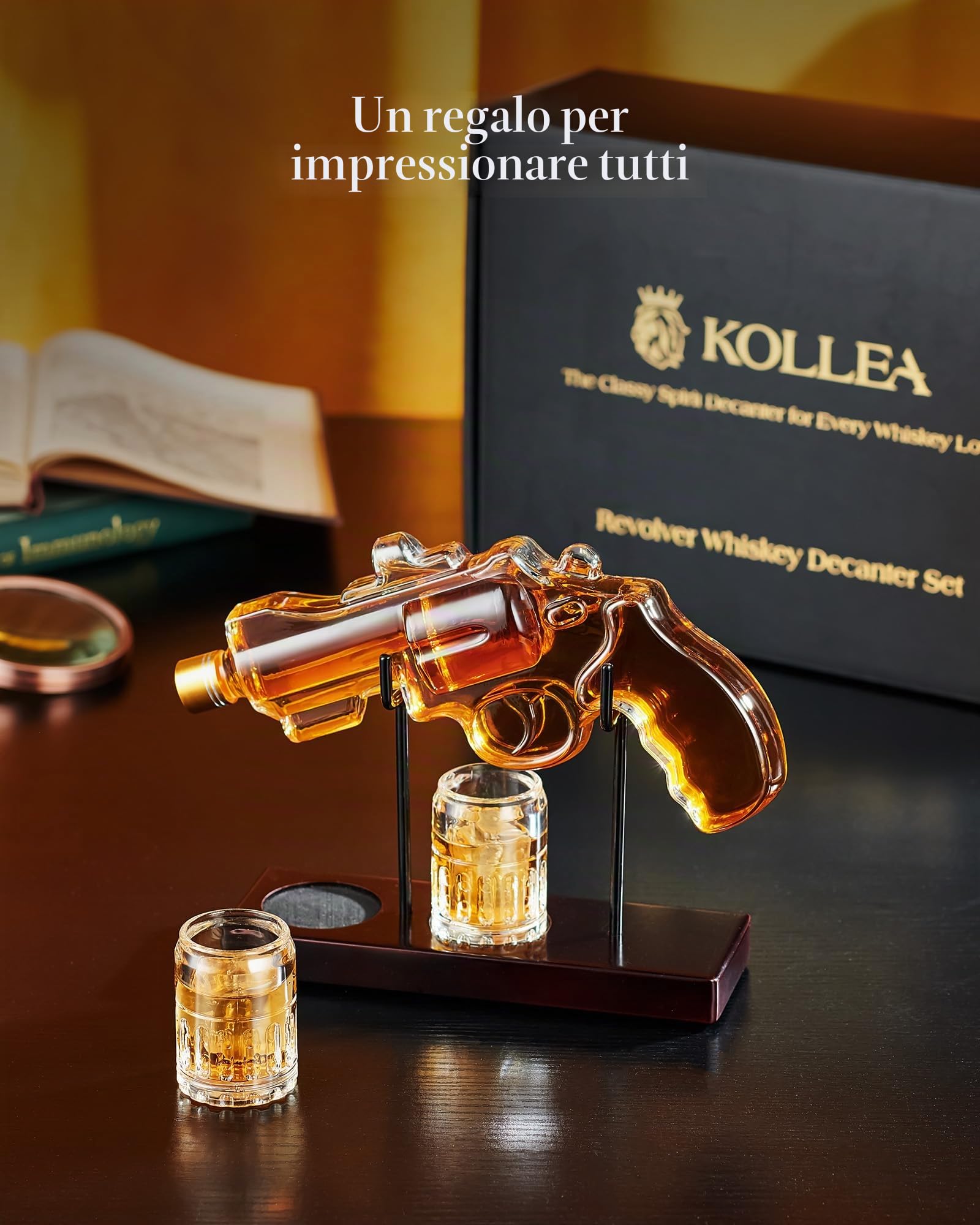 Set di decanter per whisky Kollea Gun, regalo per uomini, papà, festa del papà, set di decanter per whisky, pistola revolver, bottiglia con porta liquore, di compleanno per uomini