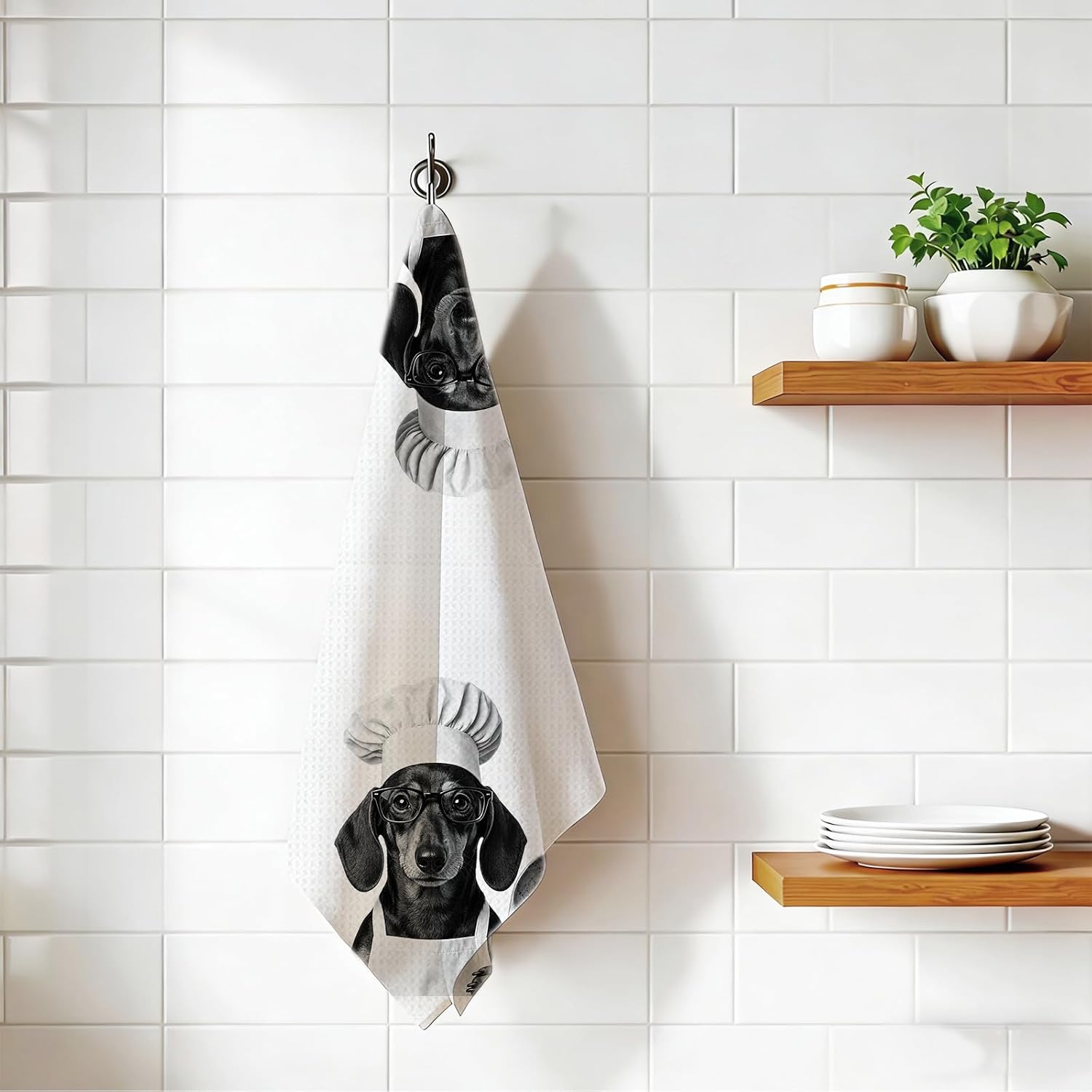 Chef Dachshund Kitchen Towels Set of 2 | Set of 2 16x24 in chef Dachshund towels for soft absorbent kitchen, bathroom, dish drying, or home decor.