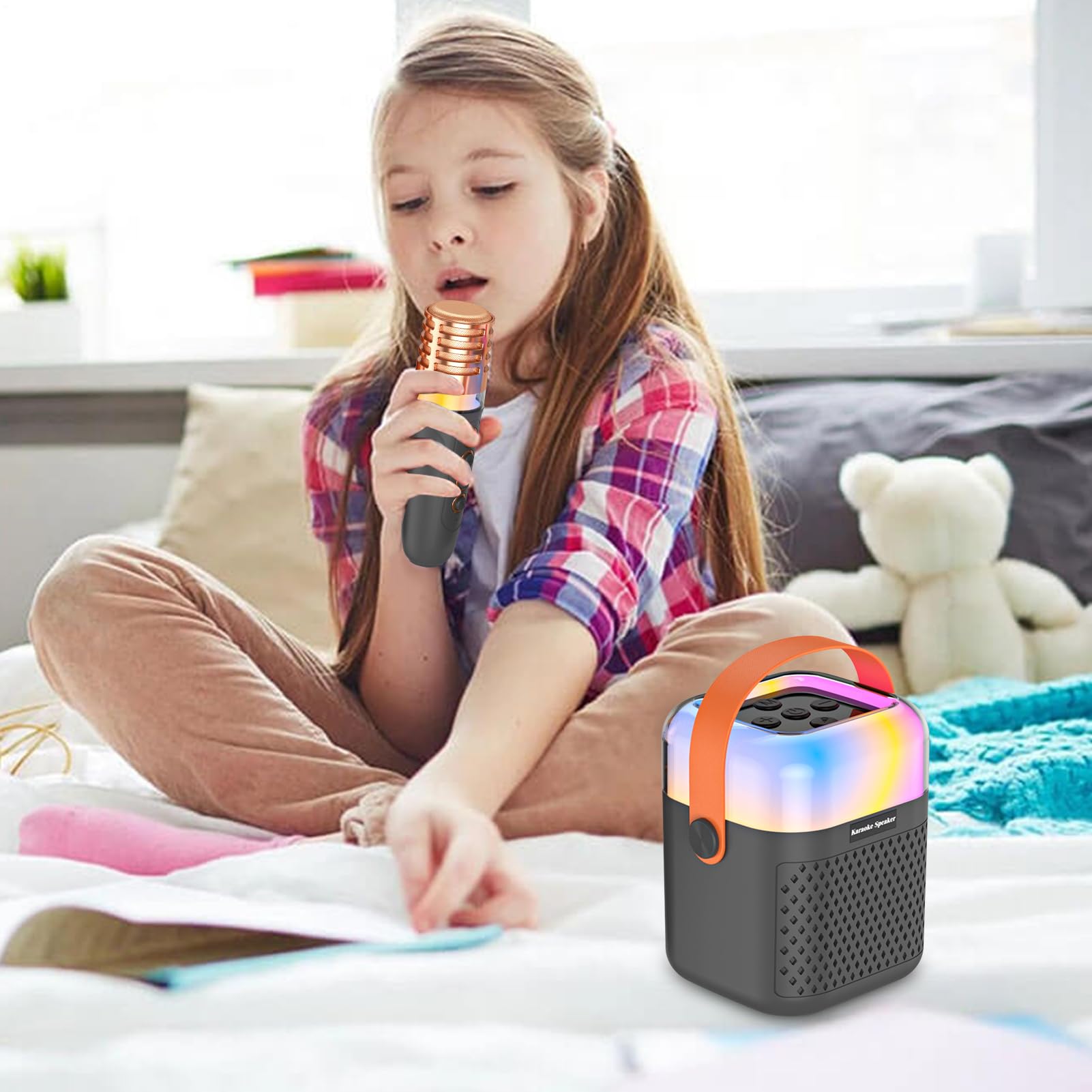 Máquina de Karaoke para Niños Altavoz Inalámbrico con 2 Micrófonos