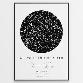 New Baby Gift - Personalised Star Map of Date Born - Unique Newborn Baby or Girl Gift