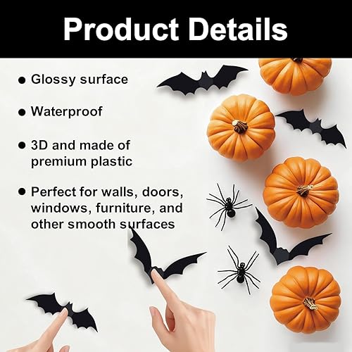 Miniatura 5 de 180 decoraciones de Halloween de murciélagos, decoración de pared de murciélagos 3D, suministros de fiesta de murciélagos de Halloween de PVC,