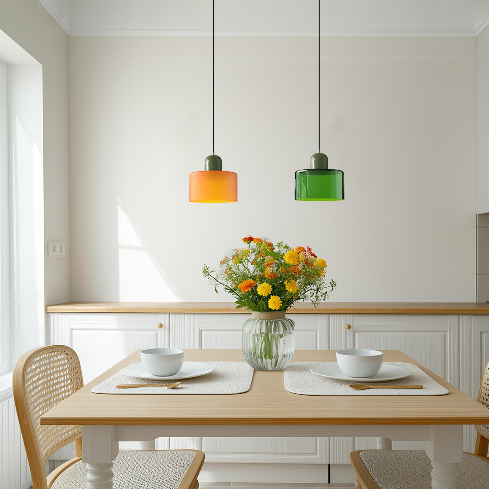 15cm Suspension Scandinave Moderne en Verre, Lampe Suspendue E27, Hauteur Réglable 200 cm, Métal & Verre, Luminaire Design pour Cuisine, Salle à Manger, Salon, Café, Bar (Vert Brillant)