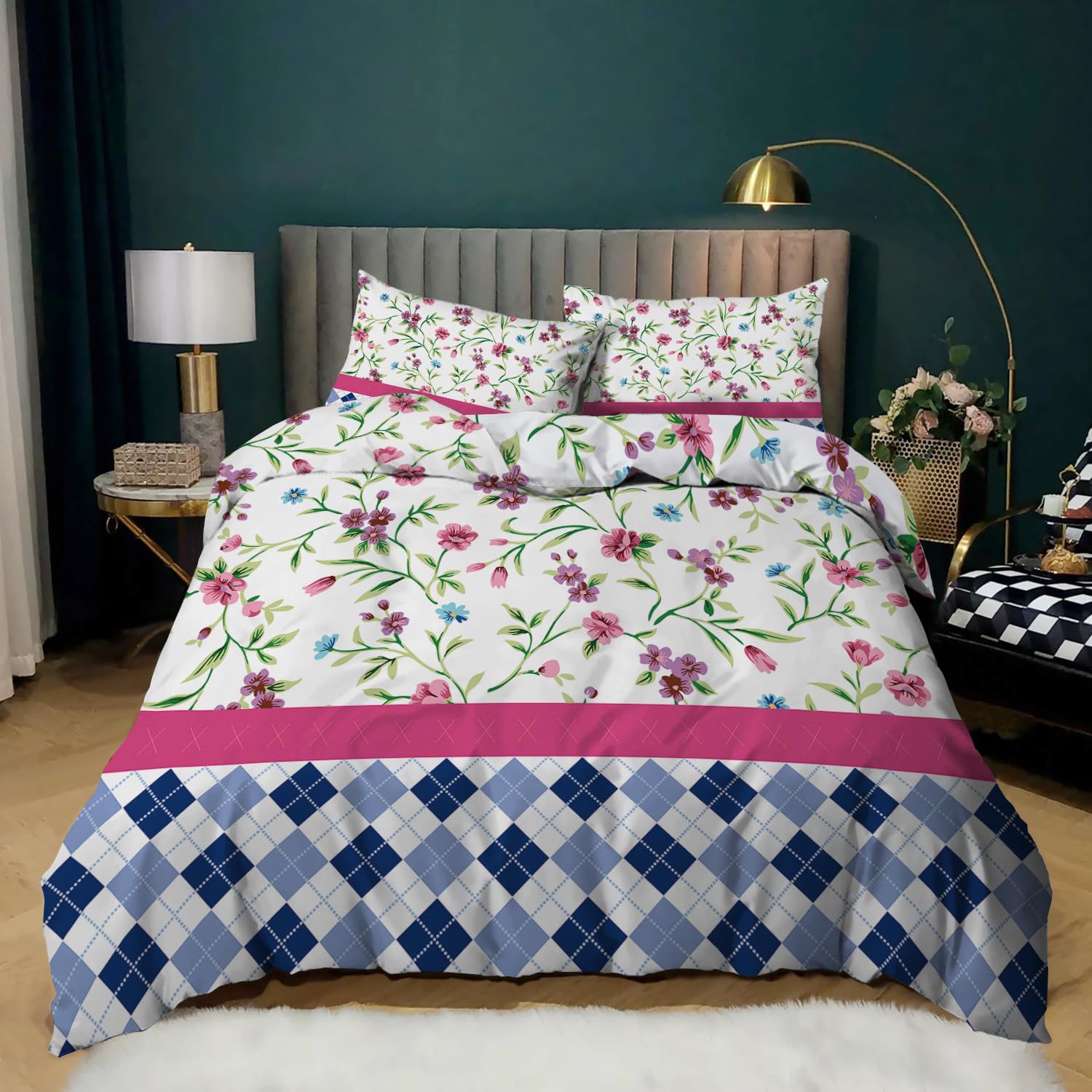 Copriletto Matrimoniale Estivo Fiori Copripiumino Matrimoniale In Morbida Microfibra Copriletto Matrimoniale Con ​Zip Invisibile,Set Copripiumino Matrimoniale,2 Federe 50 X 75 Cm (260X240Cm)