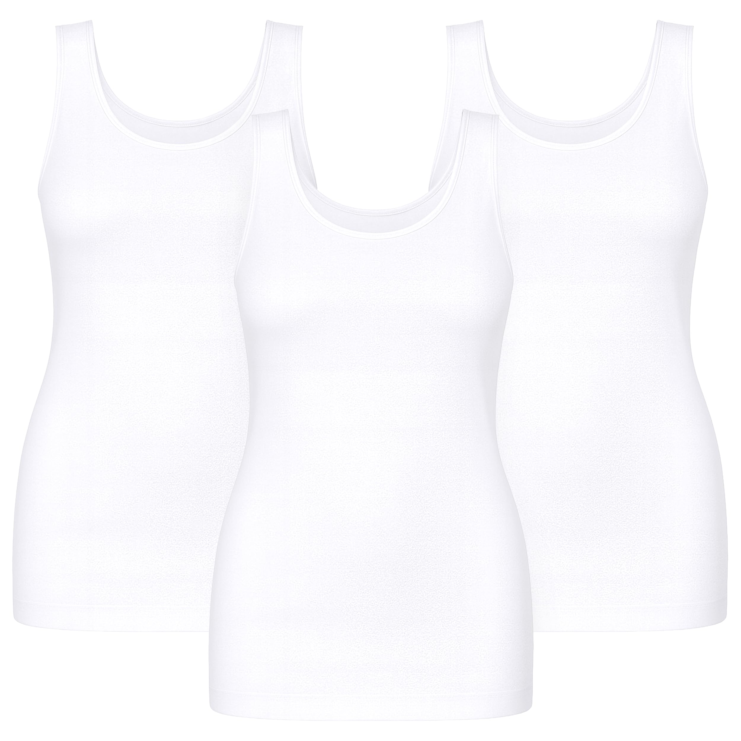 UnsichtBra 3er Pack Shape Damen Unterhemden Longshirt | Basic Wohlfühl Mikrofaser Damen Top ohne Bügel | Bauchweg Tops Unterhemd Frauen Weiss Schwarz Beige