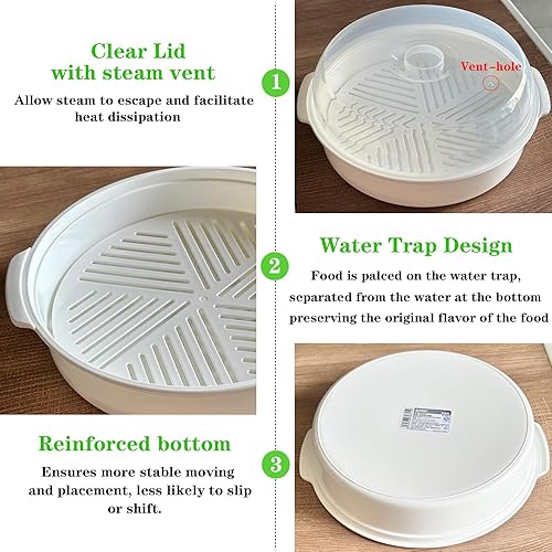 Miniatura 3 de Bigwinyep Vaporizador de microondas para verduras, vaporizador de verduras de plástico con tapa para preparación de verduras, mariscos, pescado,