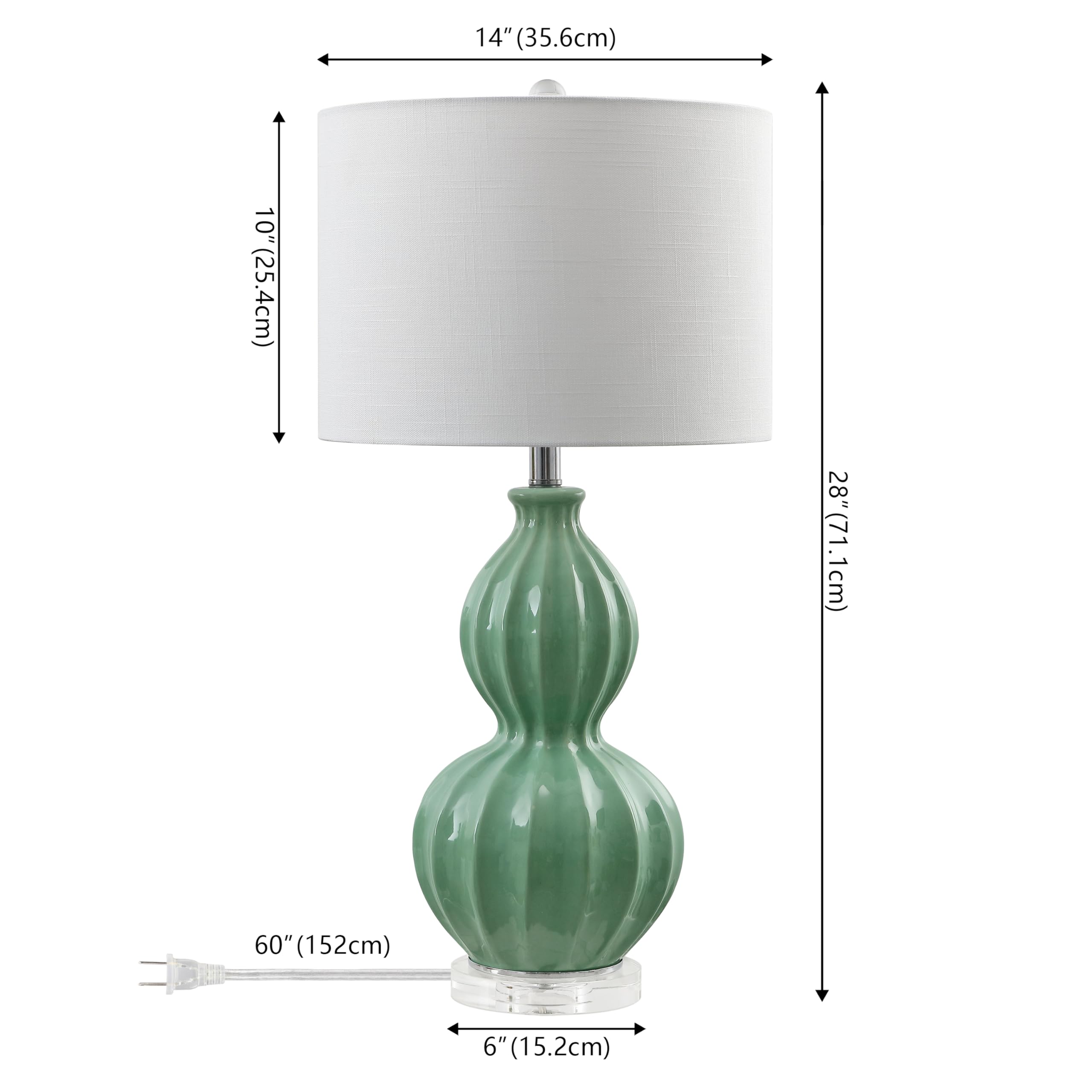 JONATHAN Y Faye Fluted Ceramic Gourd Bedside Table Lamp 28