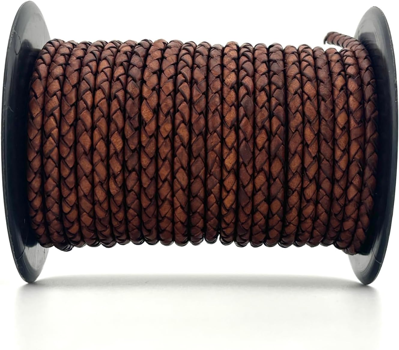 4mm Braided Leather Cord for Jewelry Making, Bracelets, Necklaces & Bolo Ties – Top Grain Leather, Flexible, Durable & Soft (Antique Brown, 65 ft)