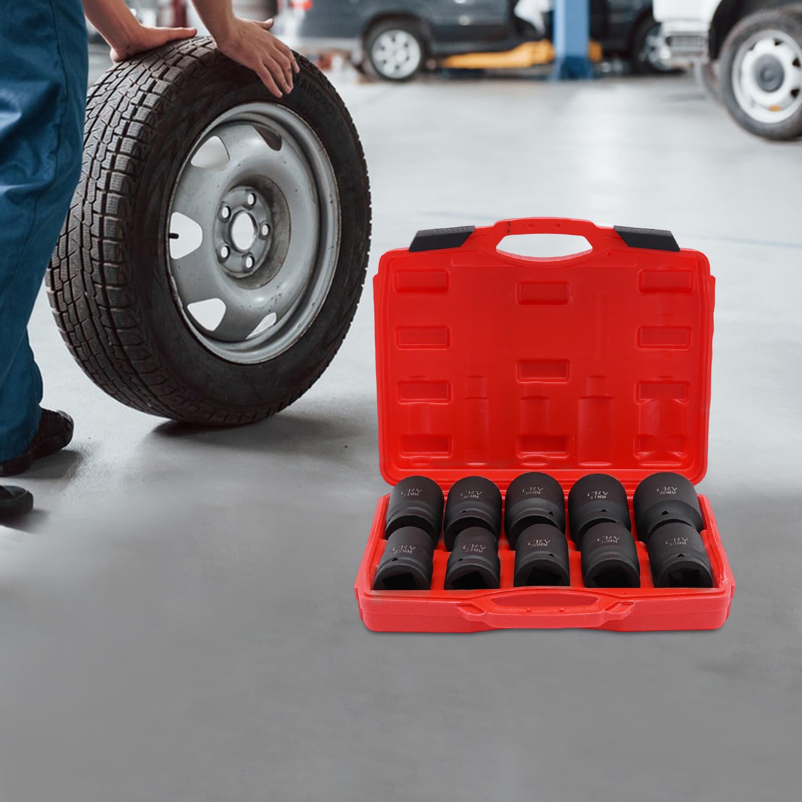 Juego Bujes industriales de 1 pulgada impacto, Buje mecánico de alta resistencia acero 45, conjunto de herramientas de desmontaje automotriz camión garaje taller 10 unidades almacenamiento caja