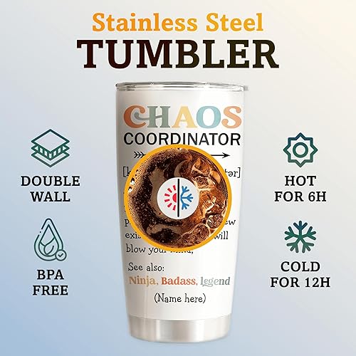 Miniatura 2 de MAHOMAY Regalos personalizados de Coordinador del Caos, taza de viaje con popote para mamá, compañera de trabajo, jefe gerente, empleado, vaso de