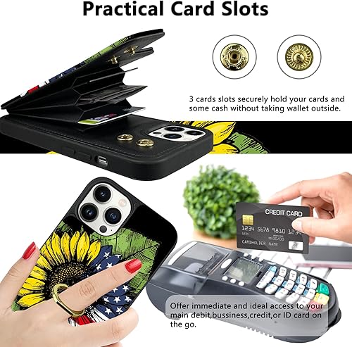 Miniatura 9 de TopPerfekt Funda tipo cartera para iPhone 12 y 12 Pro con soporte para tarjetas, rotación de 360, soporte de anillo de dedo con función atril,