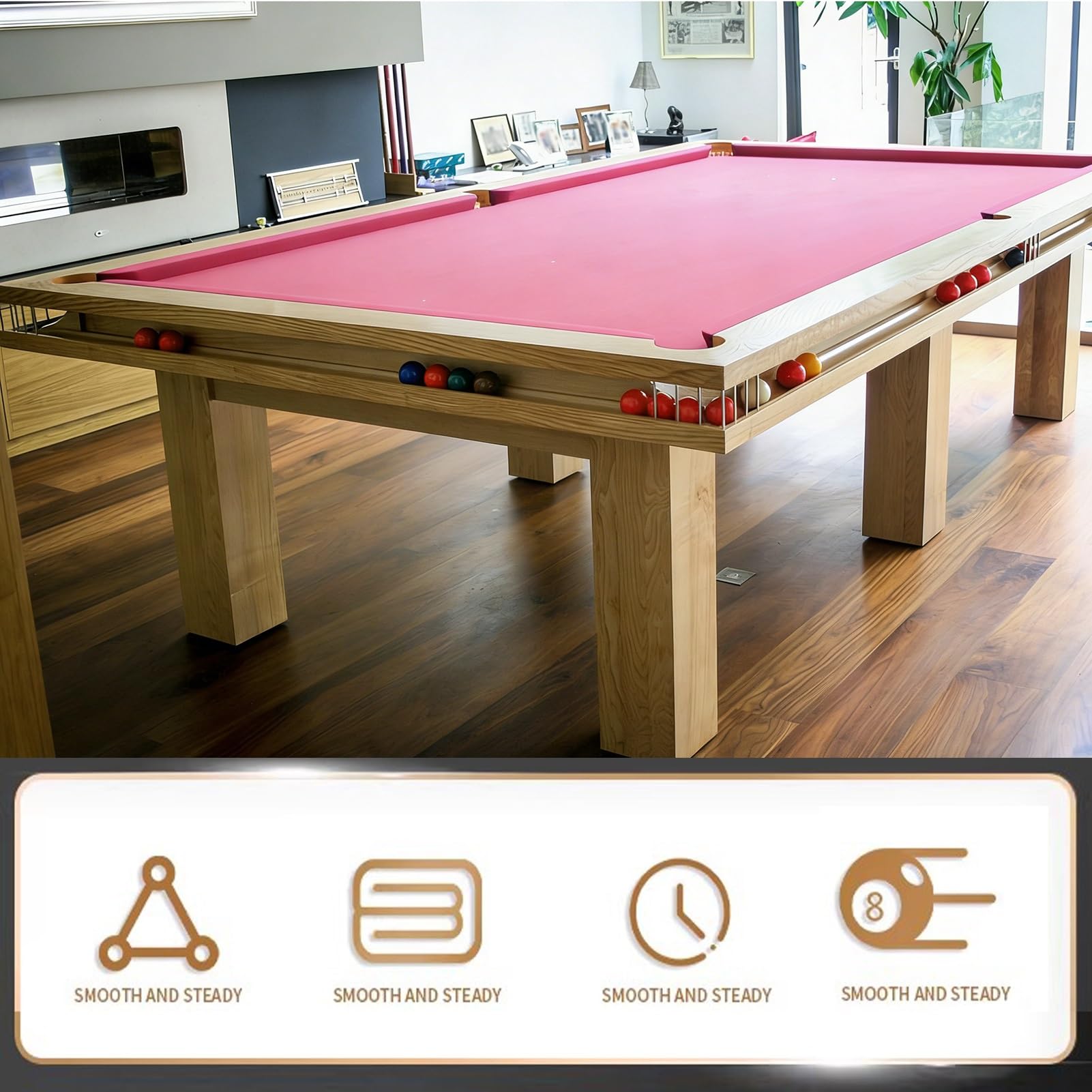 Fieltro para Mesa de Billar Americana de Nueve Bolas, Tela Precortada Rosa con 6 Tiras