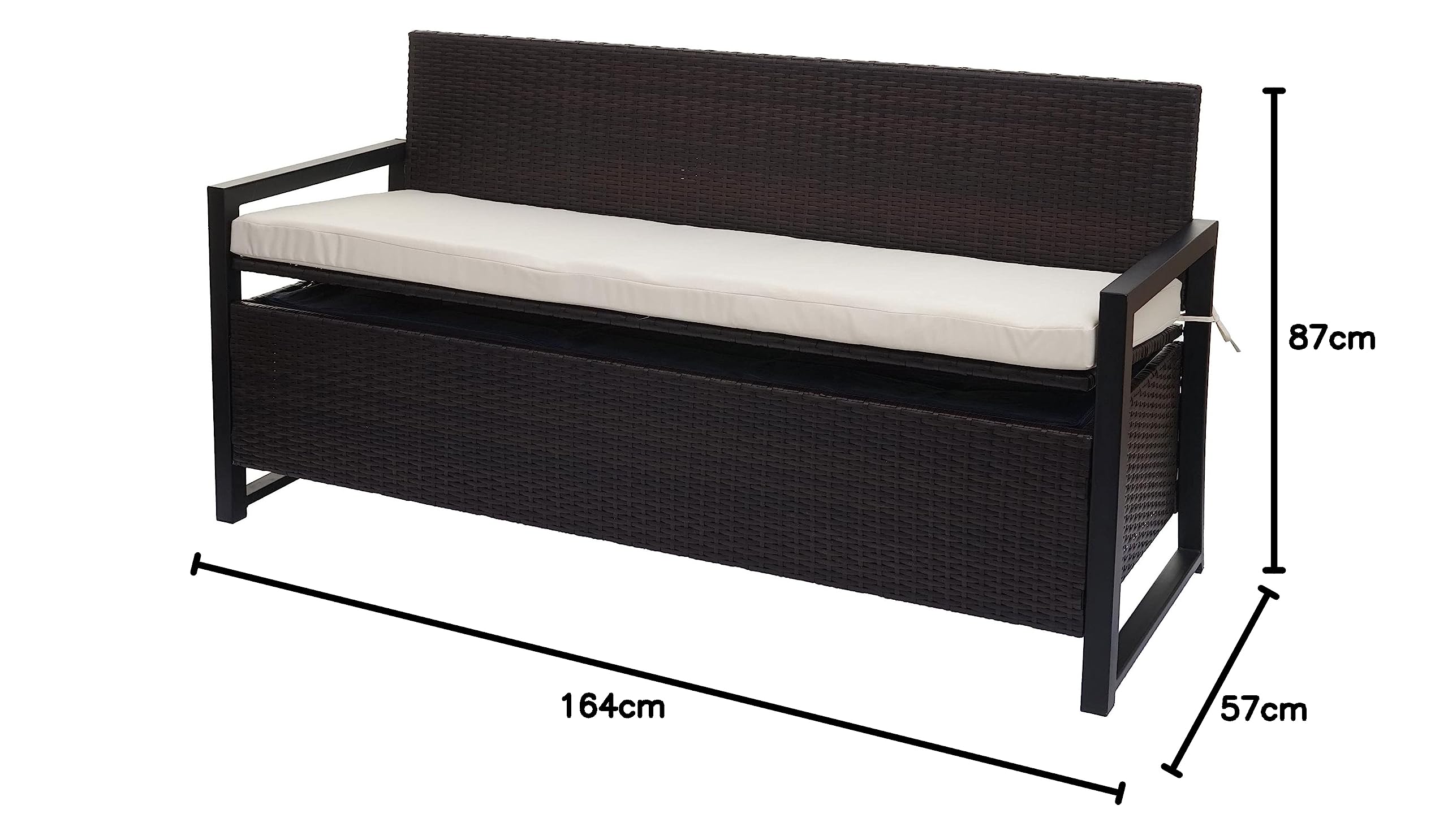 Mendler Poly-Rattan 3er Sitzbank HWC-F39, Gartenbank Truhenbank 