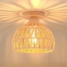 iDEGU Vintage Industrial Chandelier Wood and Rattan Cage Lampshade Ceiling Lamp E27 Lighting Decoration Pendant Light for Bedroom Entrance Hallway Bar Restaurant (20 cm, Rattan)