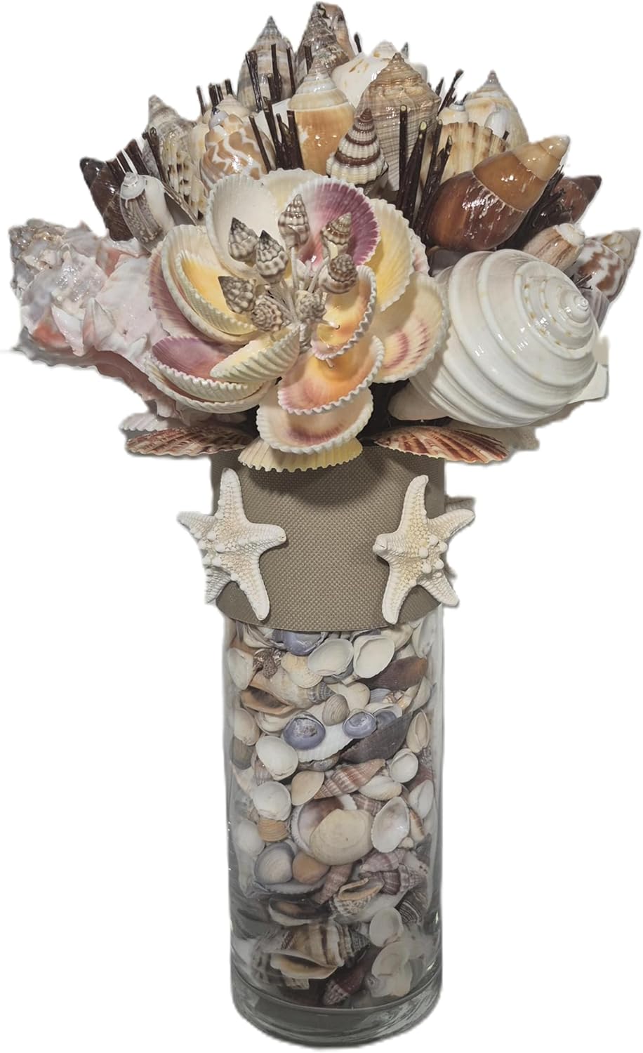 Seashell Bouquet with Glass Stand in 5 Colors & 2 Sizes