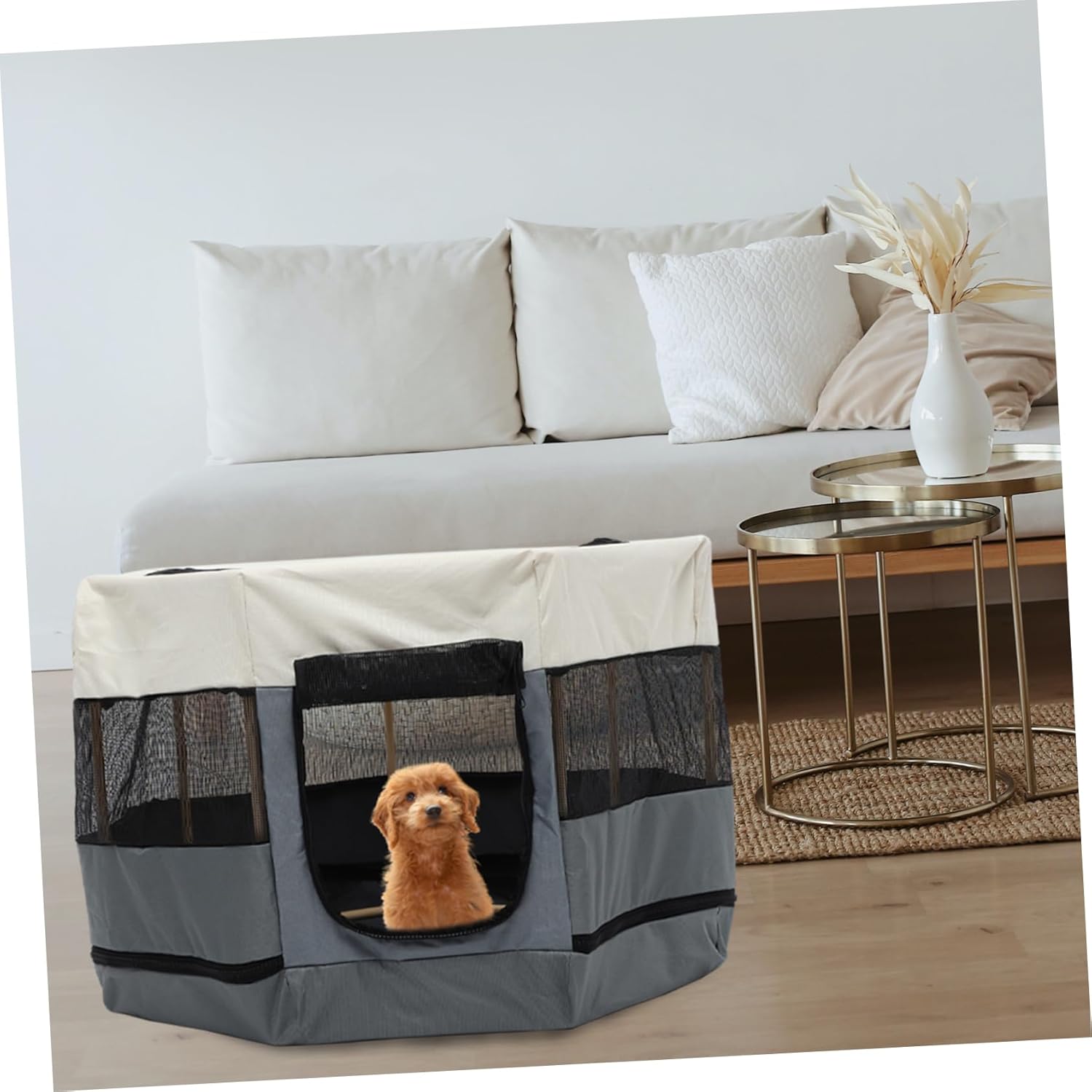 Portable Cat House Octagonal Pet Playpen Indoor Outdoor Enclosure Oxford