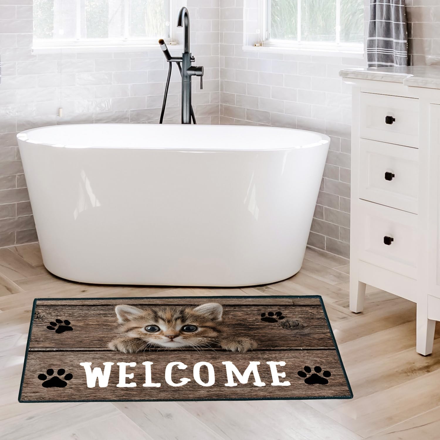 Floral Animal Plush Carpet - Non-Slip Soft Floor Rug Living Room Bedroom Washable Home Decor (Cat, 24x35 inches)