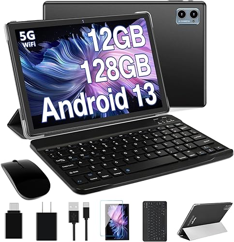 Oangcc Android 13 Tablet 2024 Tabletas de 10 pulgadas con 12 GB de RAM + 128 GB de ROM +1 TB Octa-Core expandido, tableta 2 en 1 con teclado y mouse
