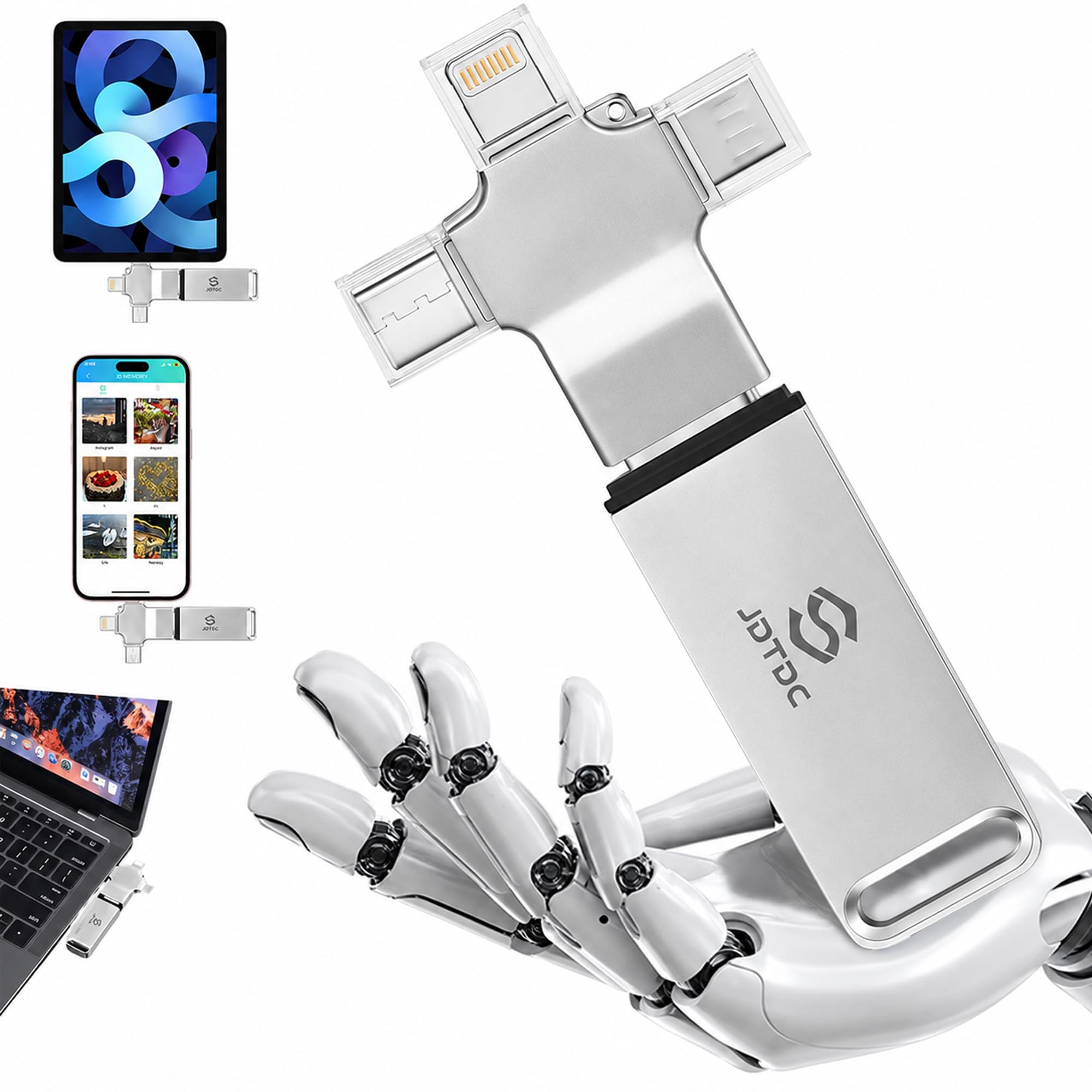 JSL JDTDC Chiavetta USB 256GB Pen Drive 4 IN 1-Memoria-Esterna-USB-Stick Universale di Backup Automatico per Foto & Video iPhone-Chiavetta-USB-Stick per iPhone/iPad/Android/Computer