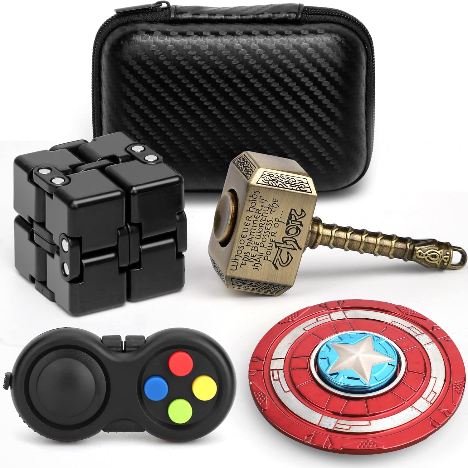 Fidget Toy Pack Hammer Fidget Spinner Fidget Pad Controller Infinity Cube for Kids Adults, Metal Finger Hand Spinners Sensory Toys Stress Anxiety Relief Birthday Gift (4 Pack)