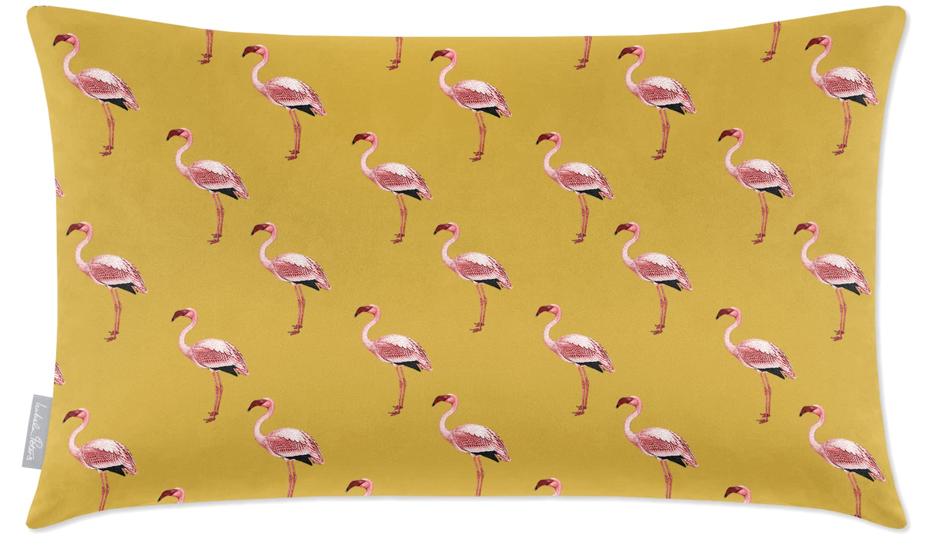 Izabela Peters Flamingos - Mustard Cushions With Covers Included, Filled Cushion, Eco-Friendly Velvet Cushions, 50 X 30 Cm, Chair Cushions, Sofa Cushions, Seat Cushions