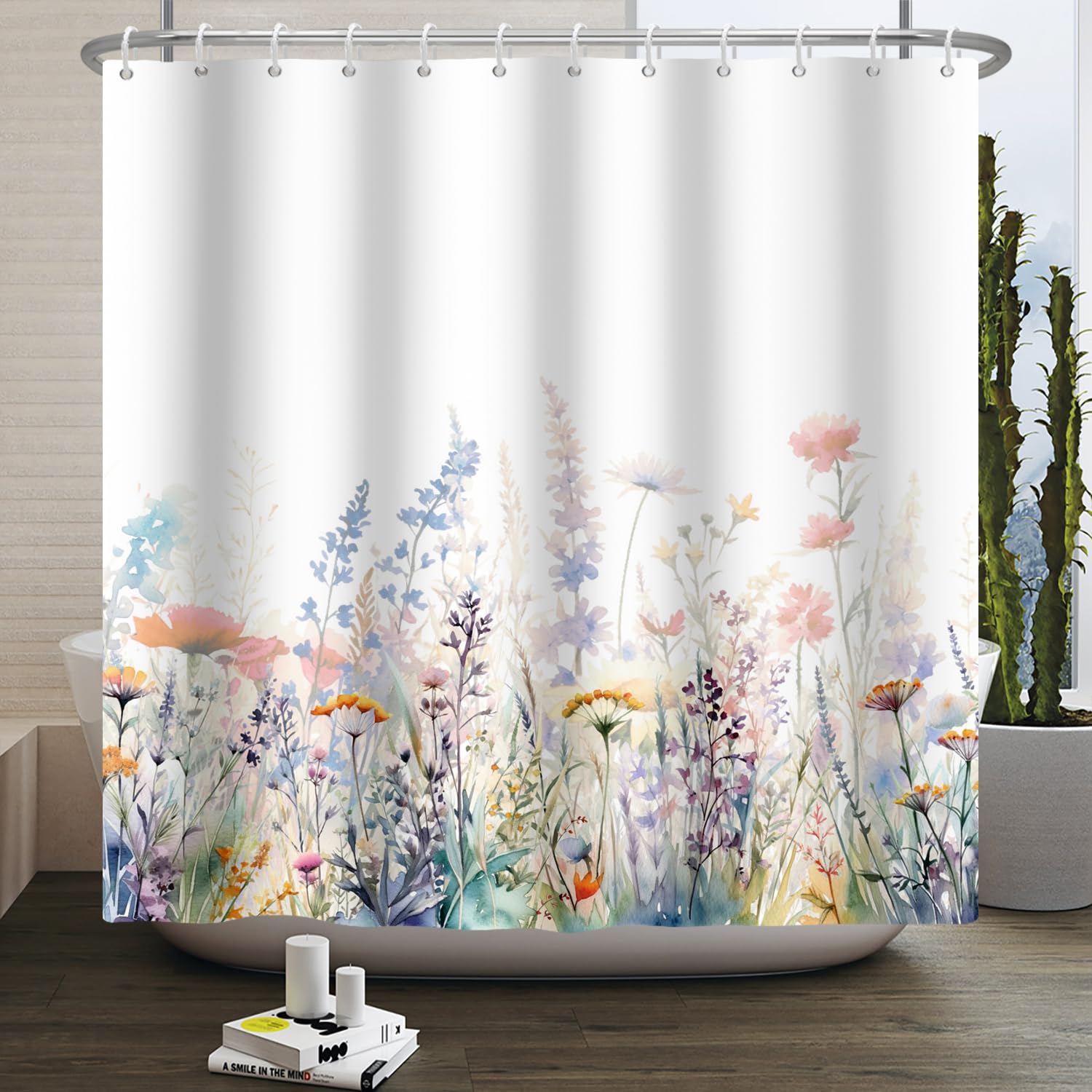 SDOTPMT Vivid Floral Shower Curtain,Colorful Botanical Plants Bathroom Curtains Mildew & Mould Resistant Polyester Curtain with Hooks,Waterproof Quick-Drying Fabric Plant Curtain 72x96inch