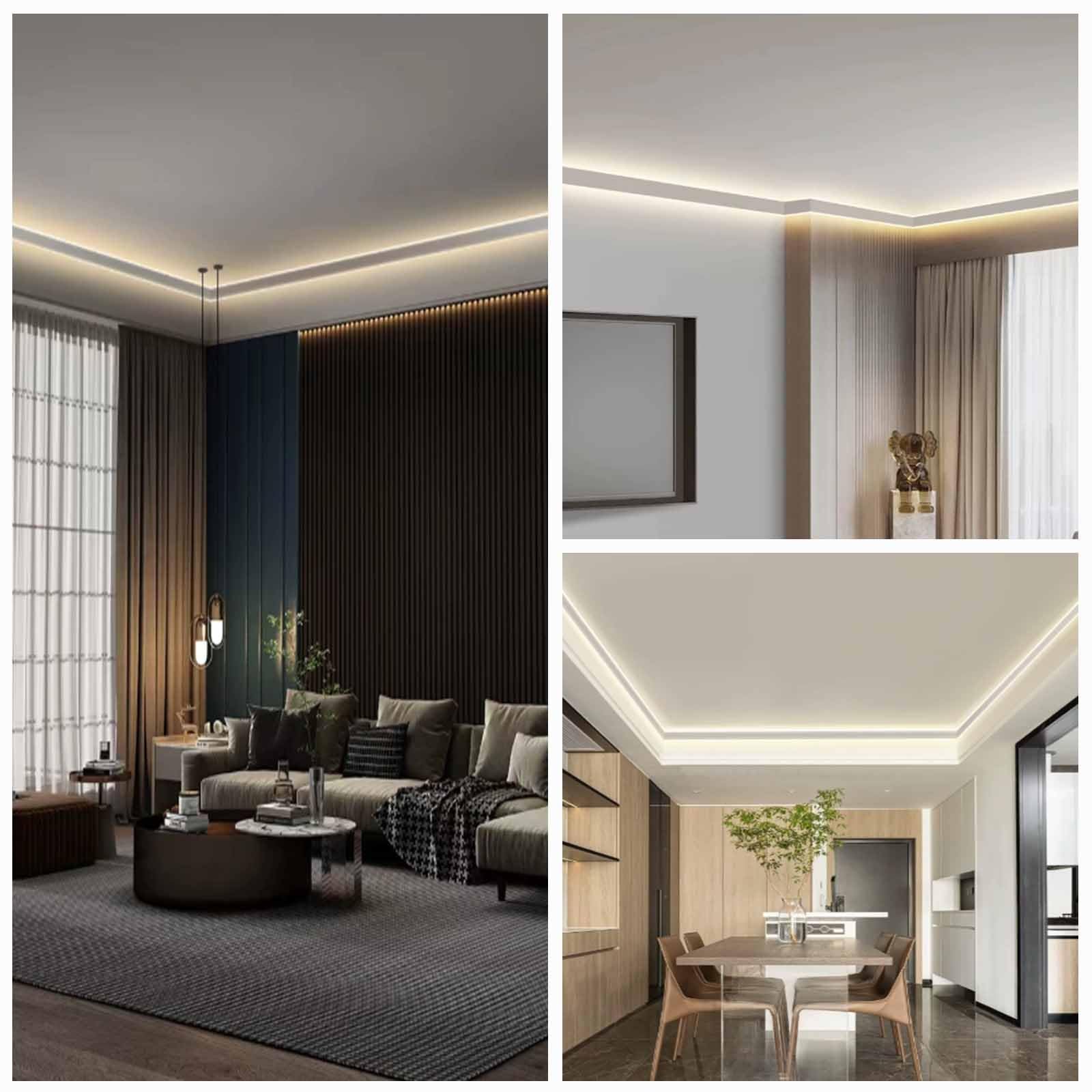 100 300 500 Cm Moulding Led Indirect Lighting Channel for Home, 69 Mm Height Ceiling Trim Edge for Light Fixtures, Wall Led Strip Light Cover Diffuser(L 450 cm)