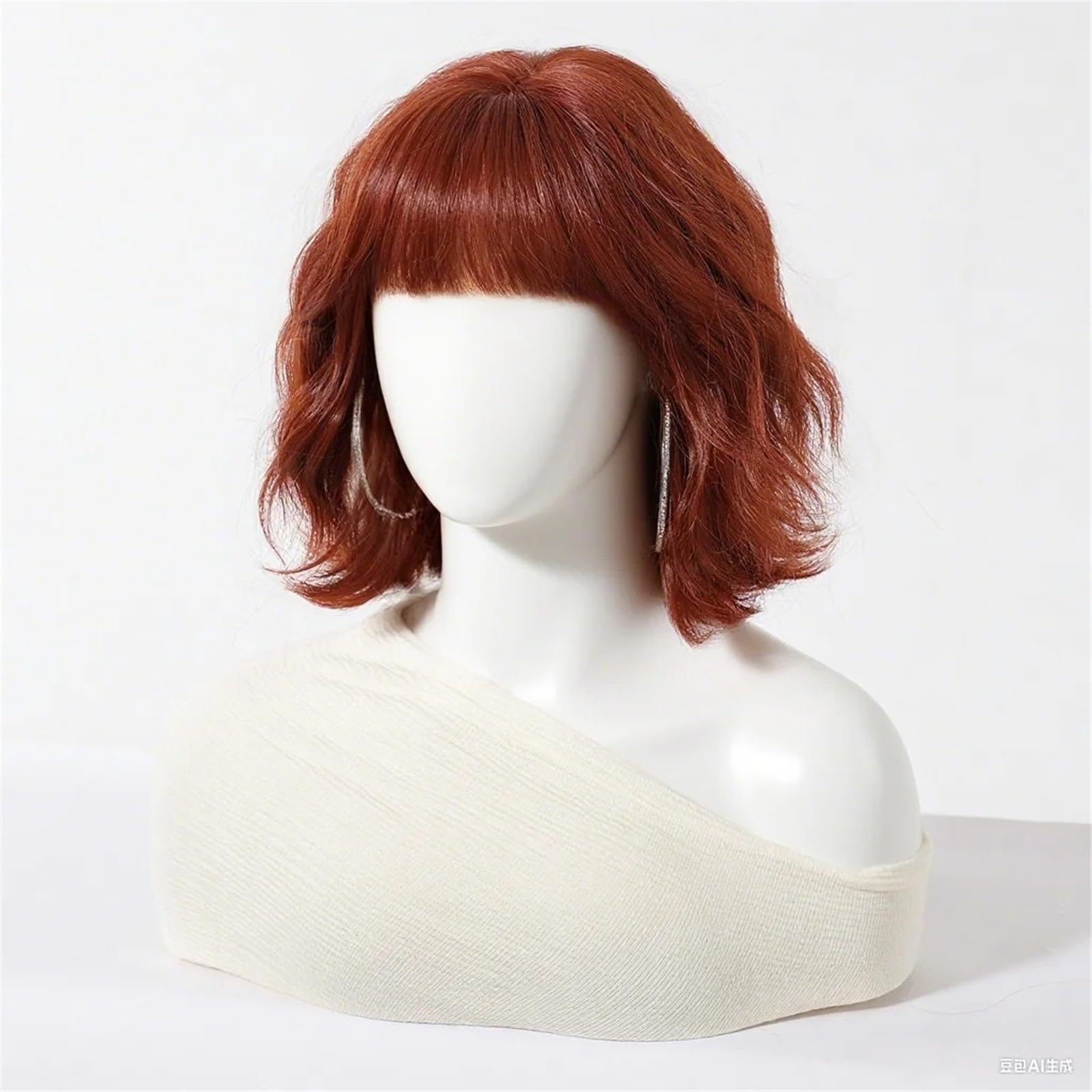 Acconciatura femminile Parrucca sintetica ondulata corta riccia rosso bordeaux