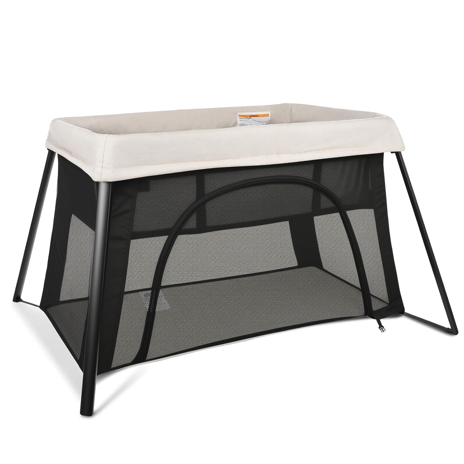pamo Bebe- 2-in-1 Lightweight Baby Playpen with Bassinet, Portable Foldable Playard for Travel, Mini Crib with Mesh & Zipper Door (Creamy)