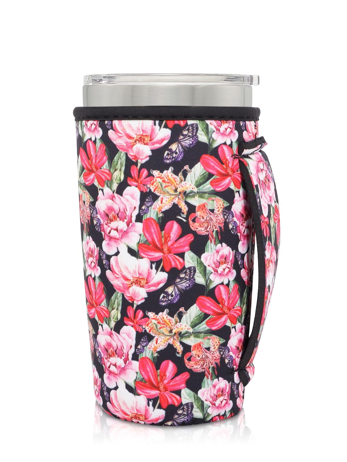 Neoprene Insulated Sleeves Cup Holder with Handle for 20oz Tumbler Cups, Reusable Iced Coffee Sleeve Compatible with Starbucks Trenta, Dunkin Large, more(Floral Prints)