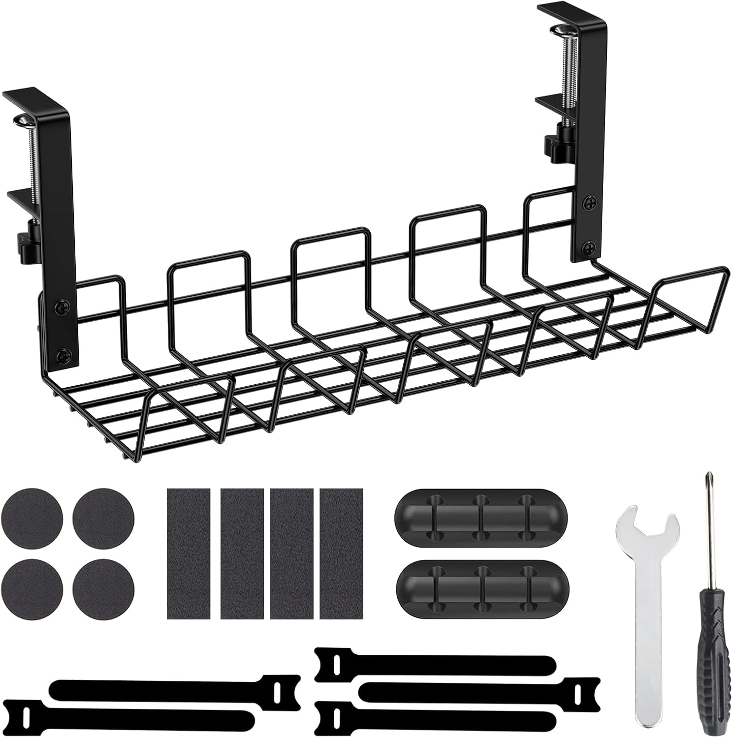 Under Desk Cable Management Tray Black,No Drill Steel Under